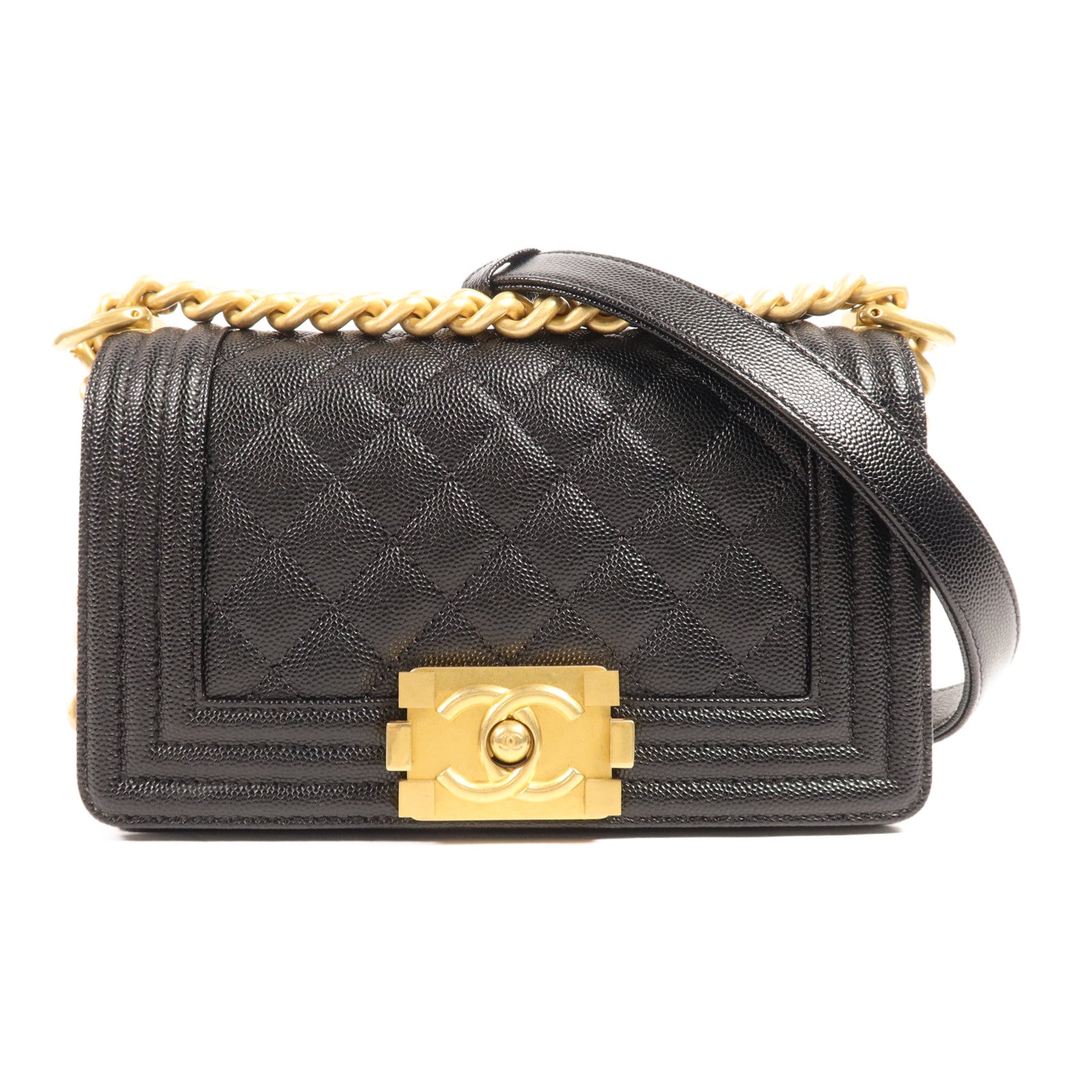 CHANEL 牛皮皮革Boy 20金扣鏈帶肩背袋