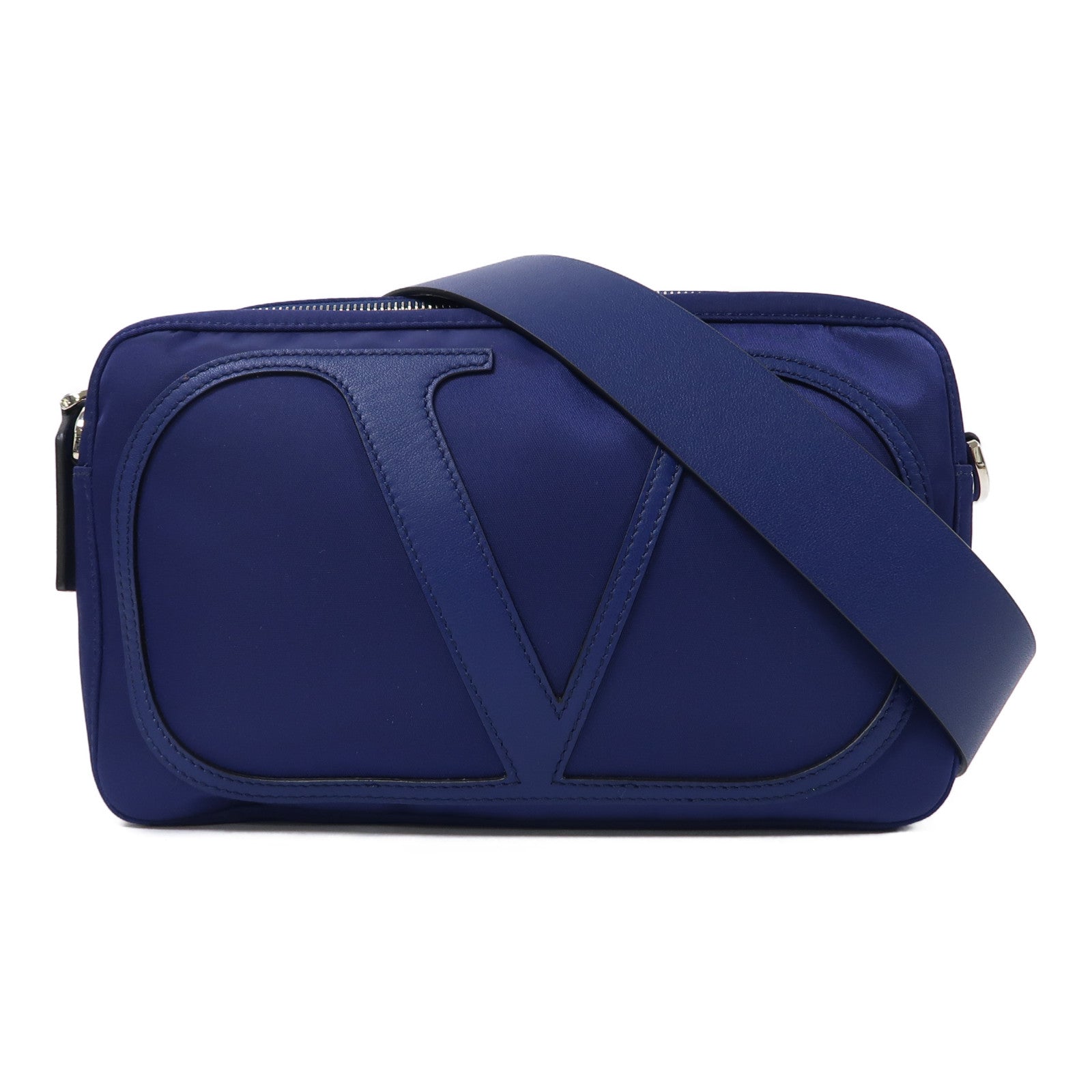 Valentino 尼龍Belt Bag銀扣腰包藍色