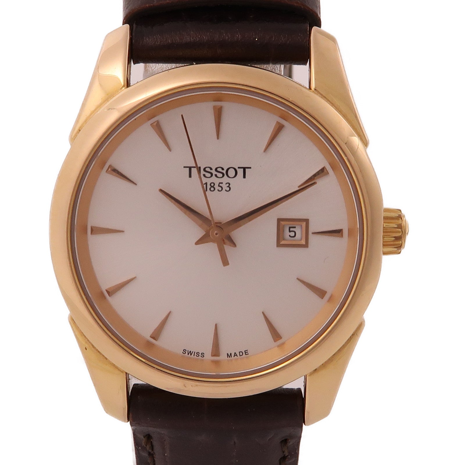 TISSOT Vintage 18K玫瑰金/皮革帶手錶石英機芯銀色
