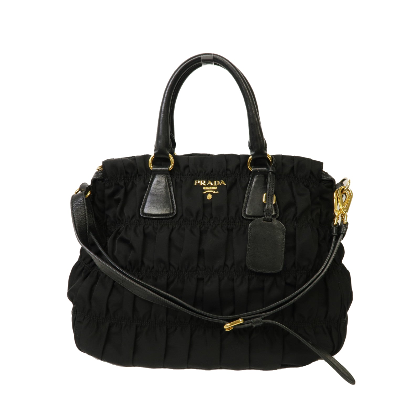 PRADA 尼龍/牛皮皮革2 Way Shoulder金扣手挽肩背兩用袋黑色