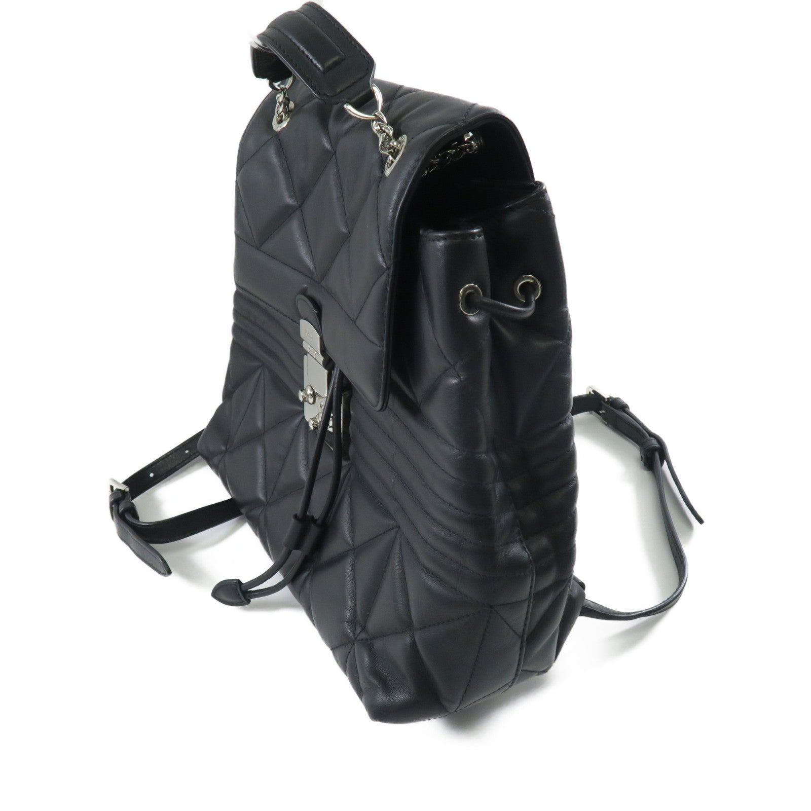 Furla 牛皮皮革Backpack銀扣鏈帶背包黑色