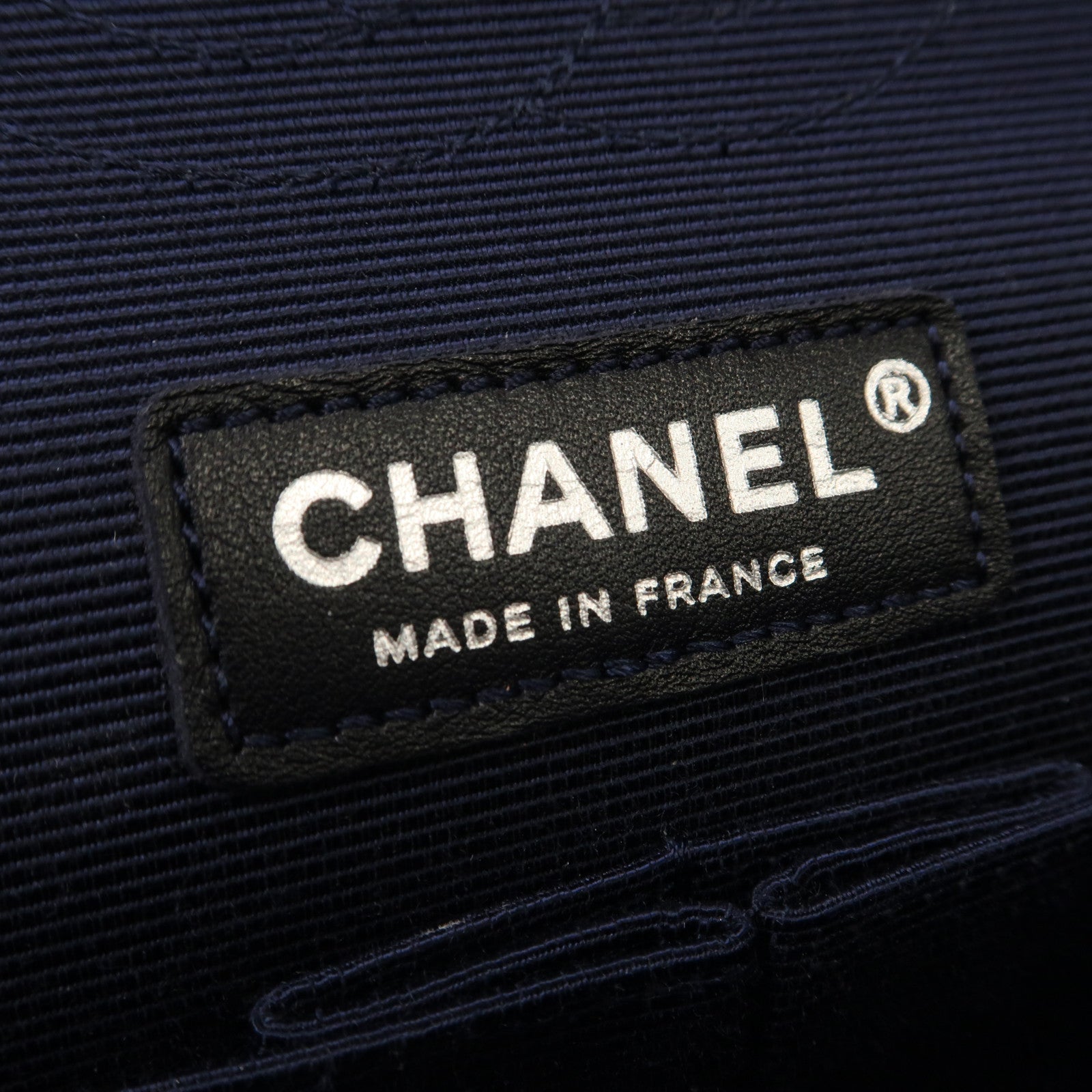 CHANEL 菱格帆布Chain Shoulder Bag銀扣肩背袋深藍色