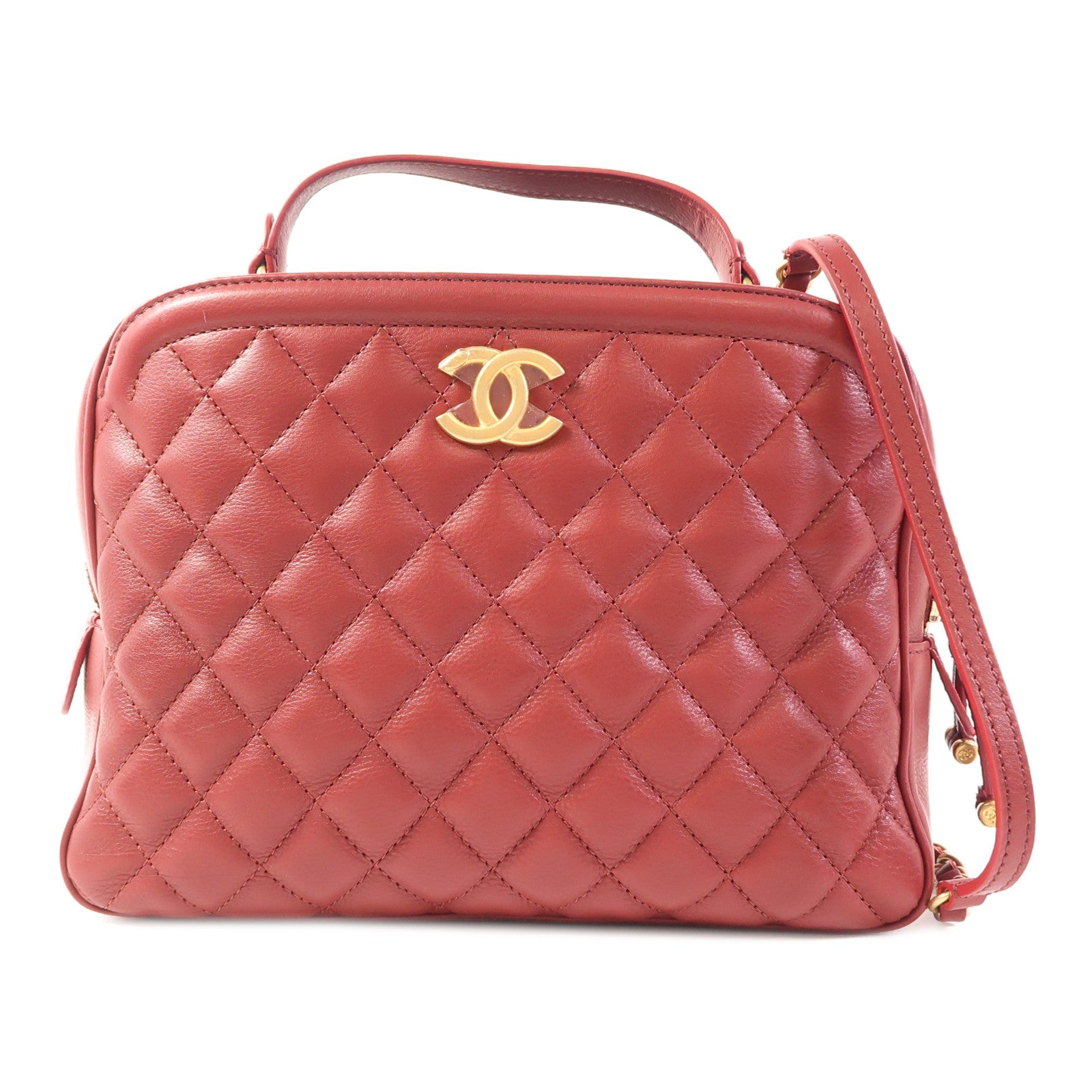 CHANEL 羊皮皮革Shoulder Bag金扣手挽肩背兩用袋