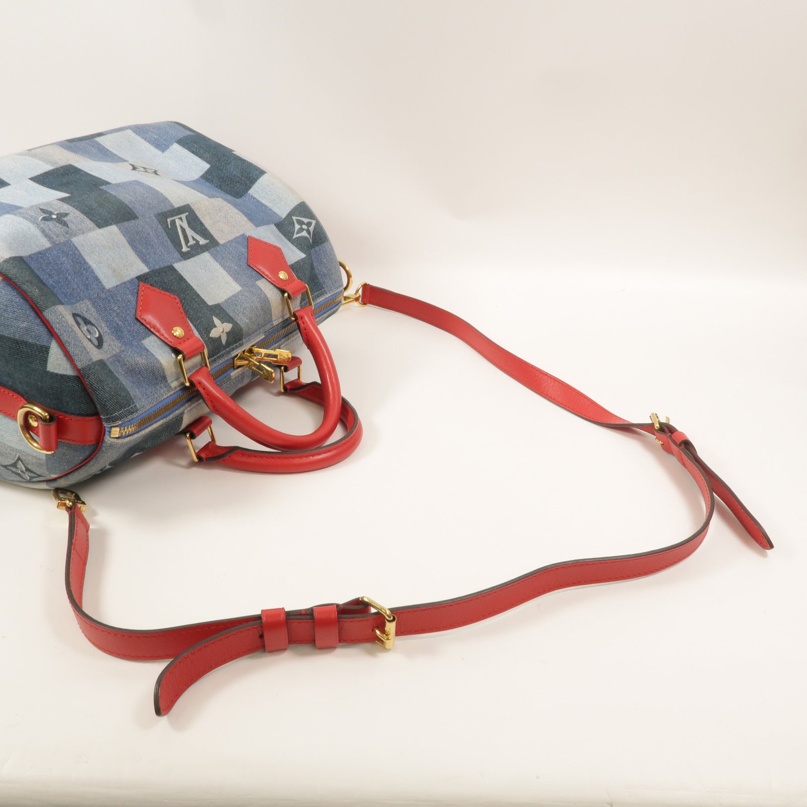 LOUIS VUITTON Monogram Denim Speedy Bandouliere 30手挽肩背兩用袋
