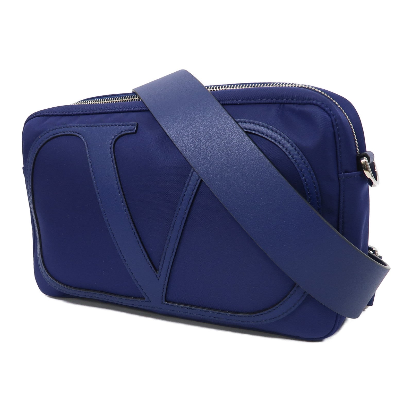 Valentino 尼龍Belt Bag銀扣腰包藍色