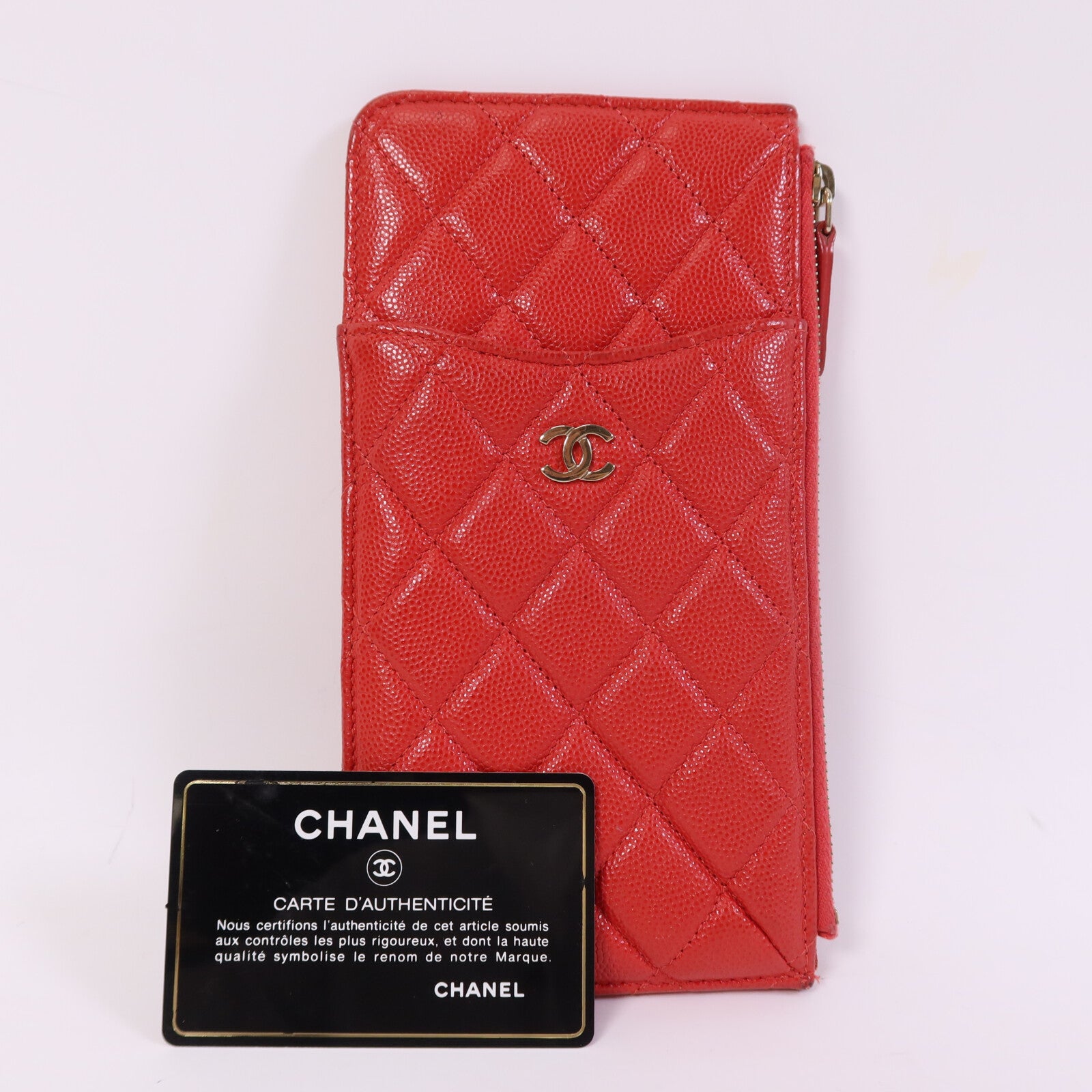 CHANEL 牛皮皮革Phone Case金扣長錢包