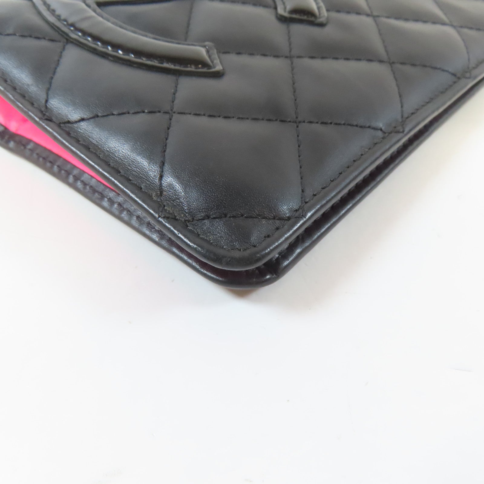 CHANEL 菱格牛皮皮革Cambon Wallet銀扣長錢包黑色