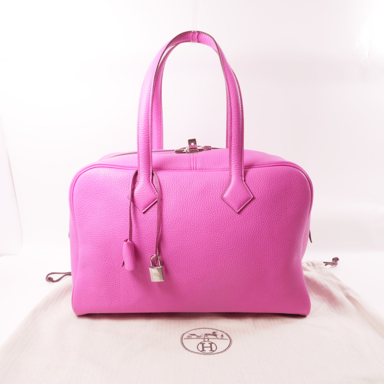 HERMES Clemence皮革Victroria銀扣肩背袋Magnolia粉紅色