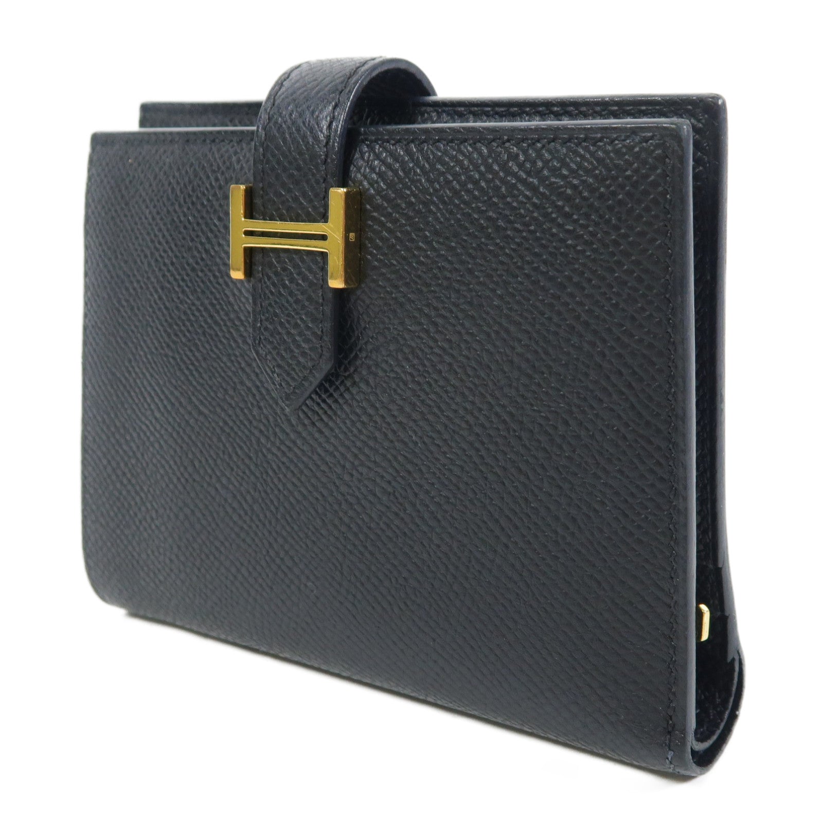 HERMES Epsom皮革Bearn Compact金扣錢包Noir