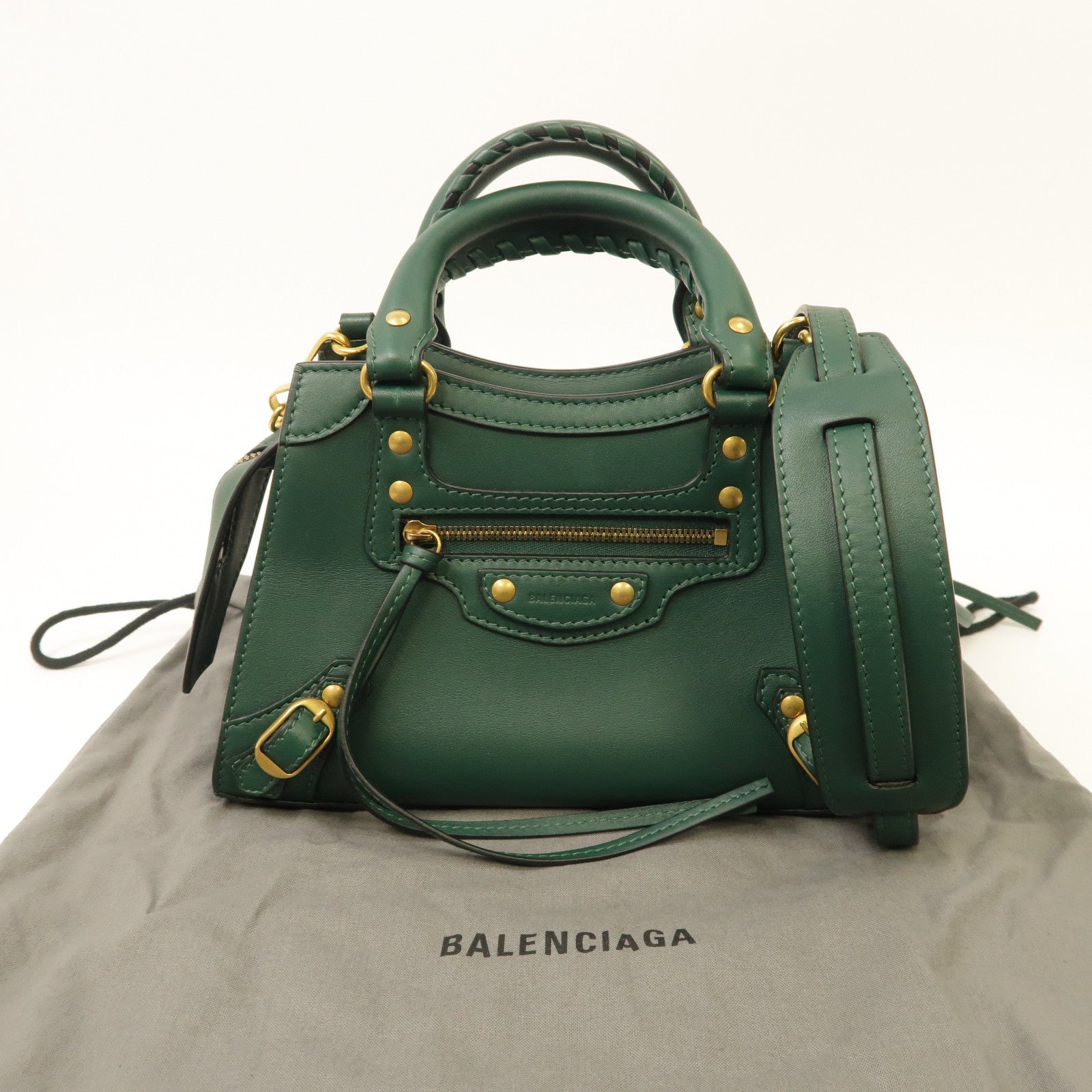 BALENCIAGA 皮革Neo Classic金扣手挽肩背兩用袋綠色