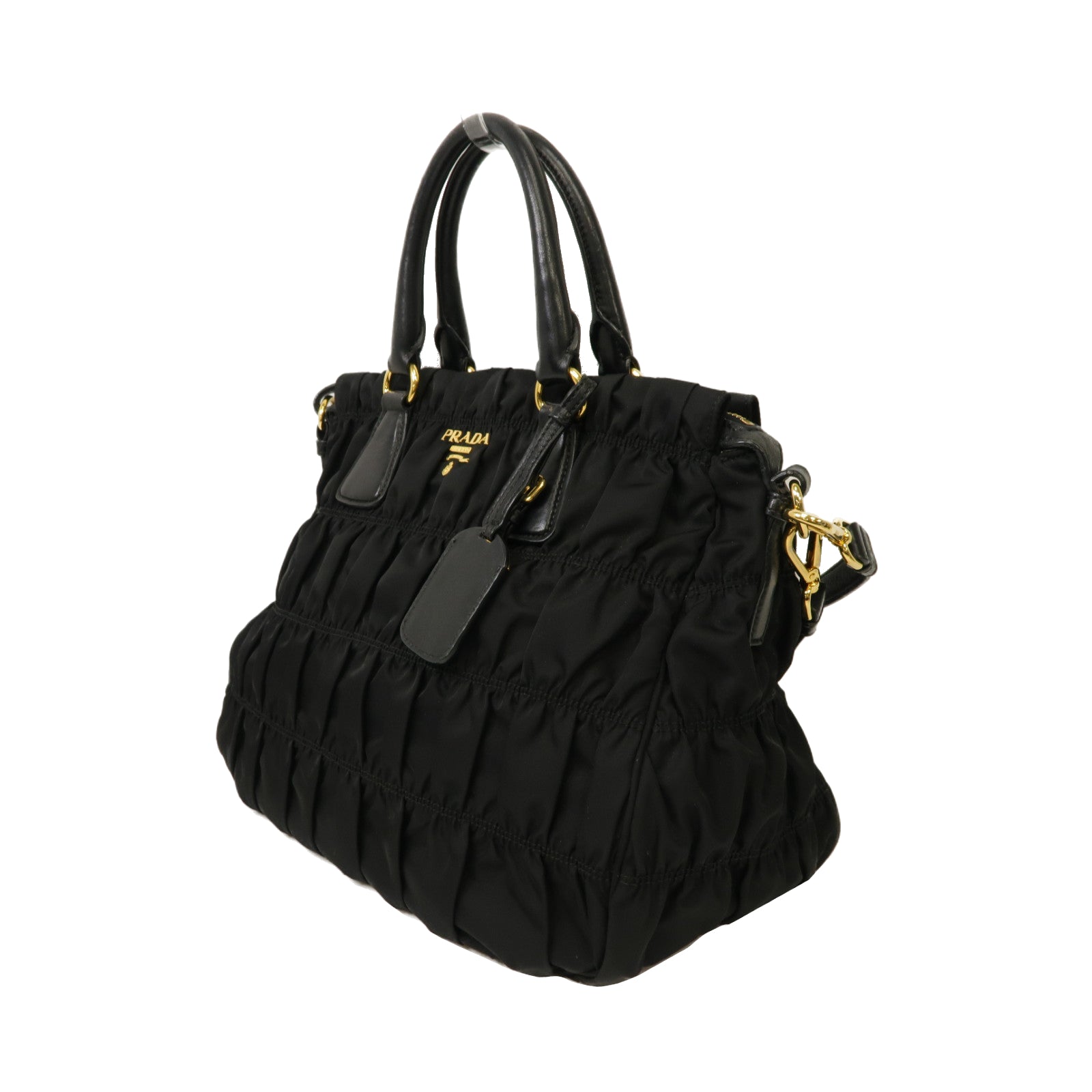 PRADA 尼龍/牛皮皮革2 Way Shoulder金扣手挽肩背兩用袋黑色
