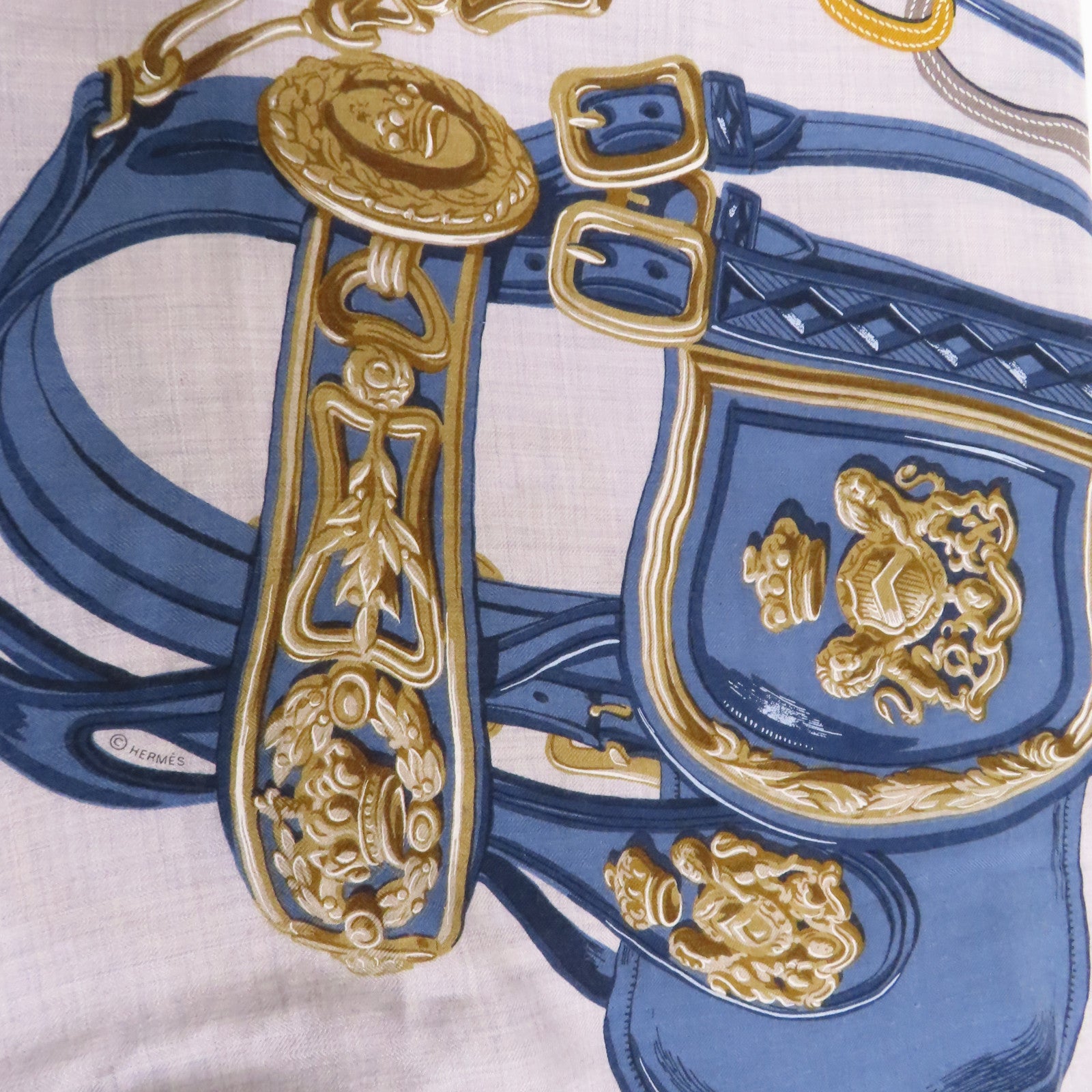 HERMES 絲質Scarf圍巾深藍色/灰色