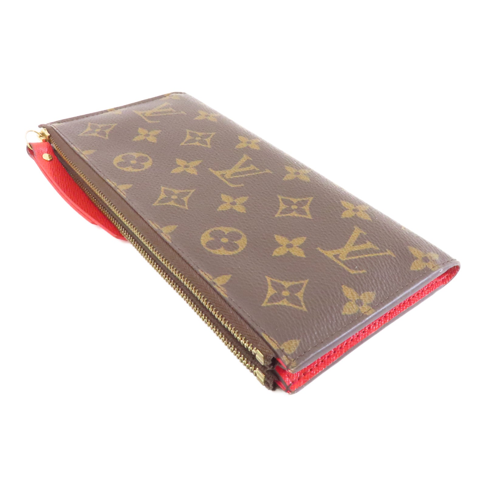 LOUIS VUITTON Monogram Double Zipper Wallet金扣長錢包啡色/紅色