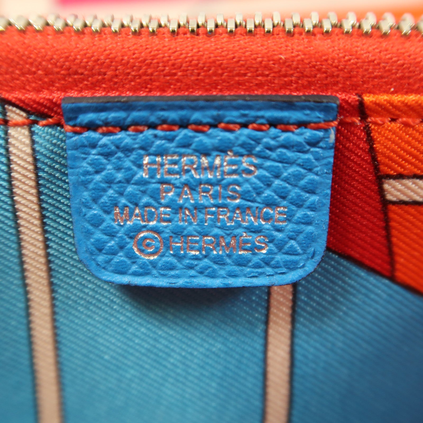 HERMES Epsom皮革Silk In Compact Wallet銀扣錢包Bleu Frida