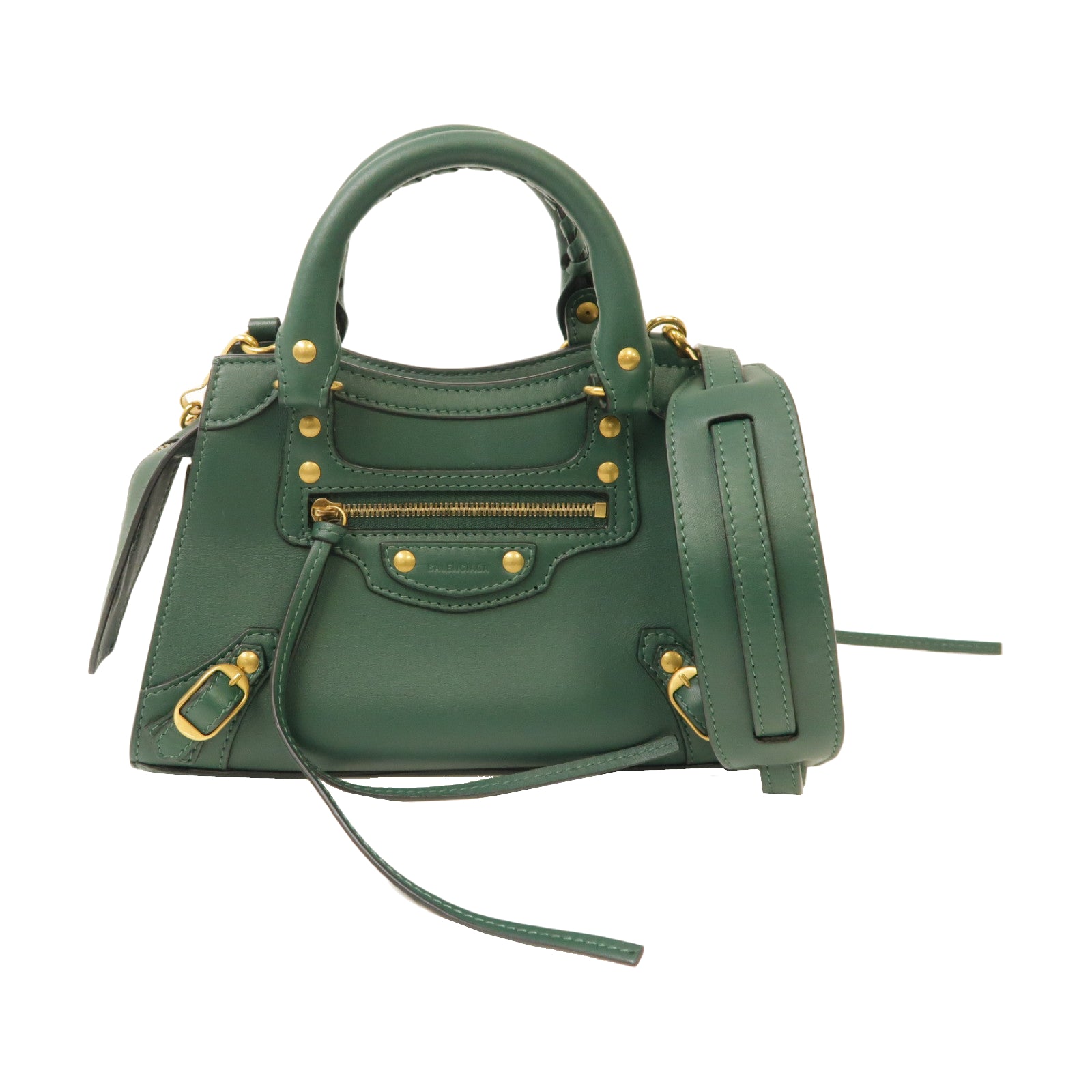 BALENCIAGA 皮革Neo Classic金扣手挽肩背兩用袋綠色