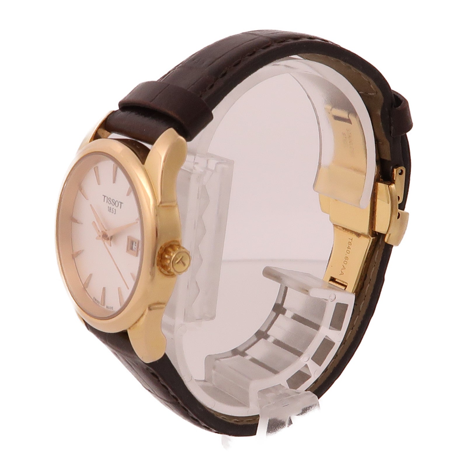 TISSOT Vintage 18K玫瑰金/皮革帶手錶石英機芯銀色
