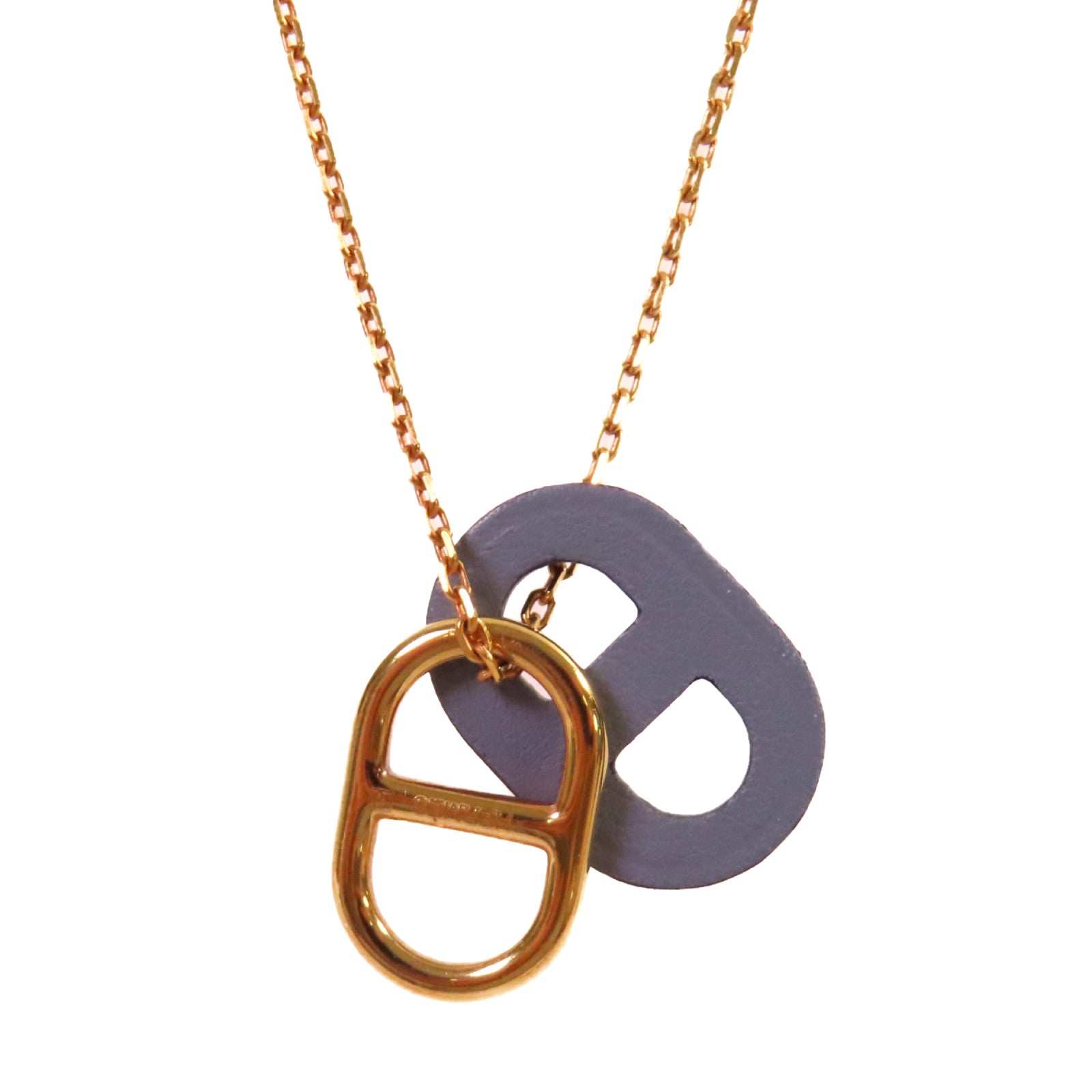 HERMES 牛皮皮革/金屬O'Maillon Pendant Necklace項鏈啡色/金色