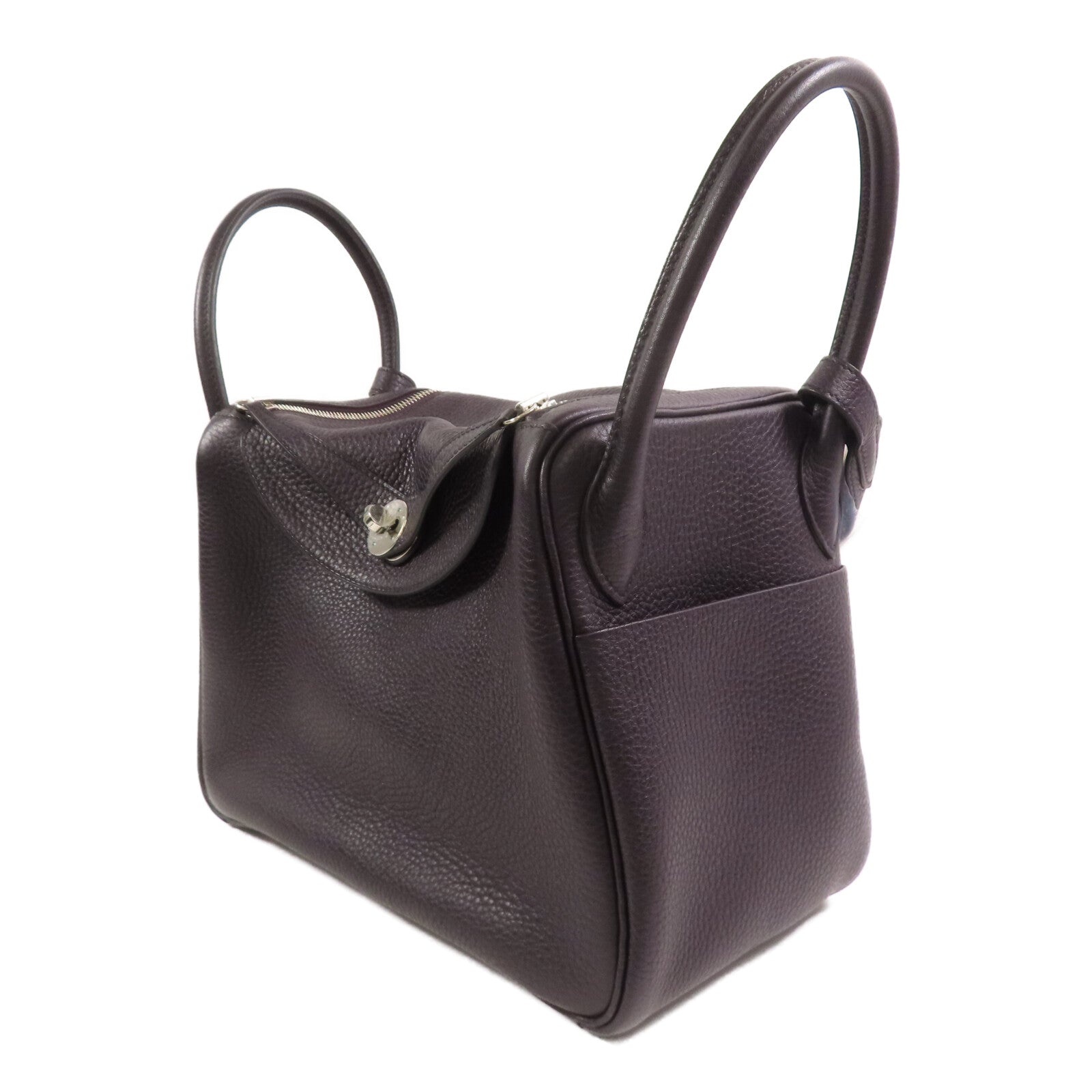 HERMES Clemence皮革Lindy 30銀扣肩背袋Raisin