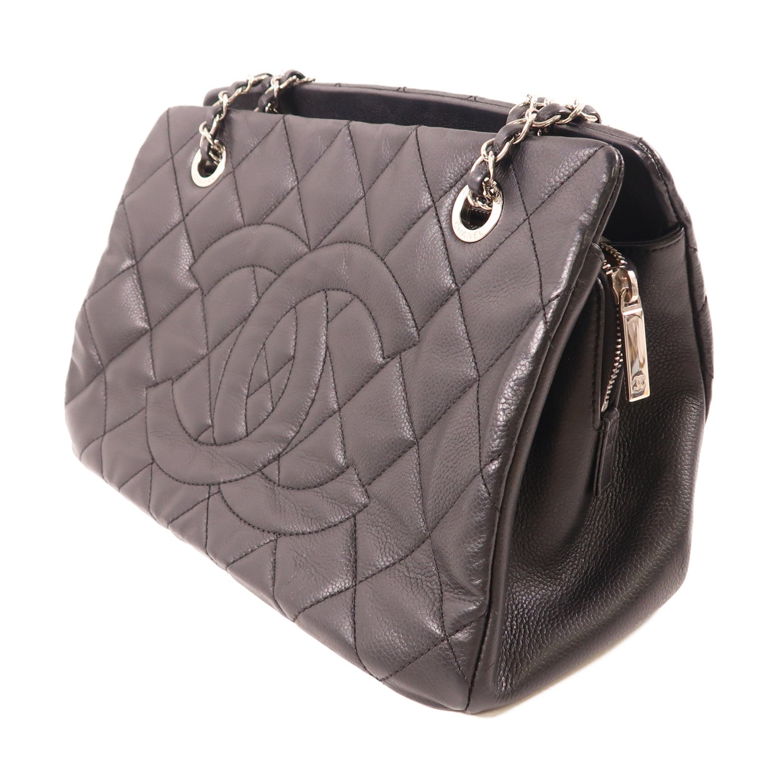CHANEL 牛皮皮革Shoulder Tote銀扣鏈帶肩背袋/手挽袋