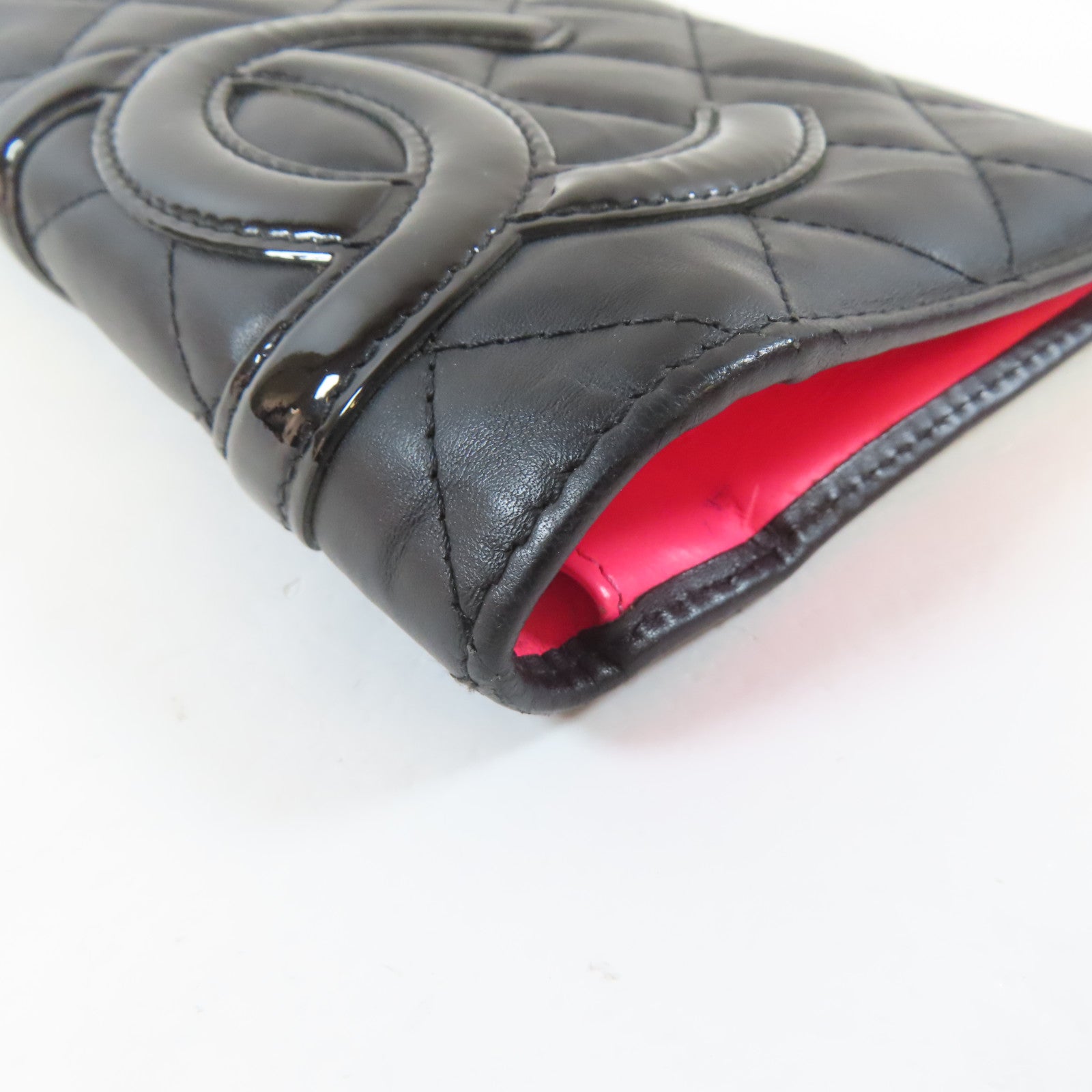 CHANEL 菱格牛皮皮革Cambon Wallet銀扣長錢包黑色