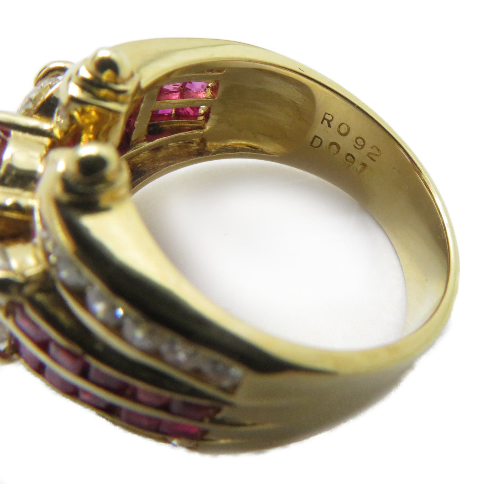 JEWELRY 【激減優惠】18K黃金Ruby Ring 0.92/0.74ct紅寶石/0.91ct鑚石戒指US#6.25