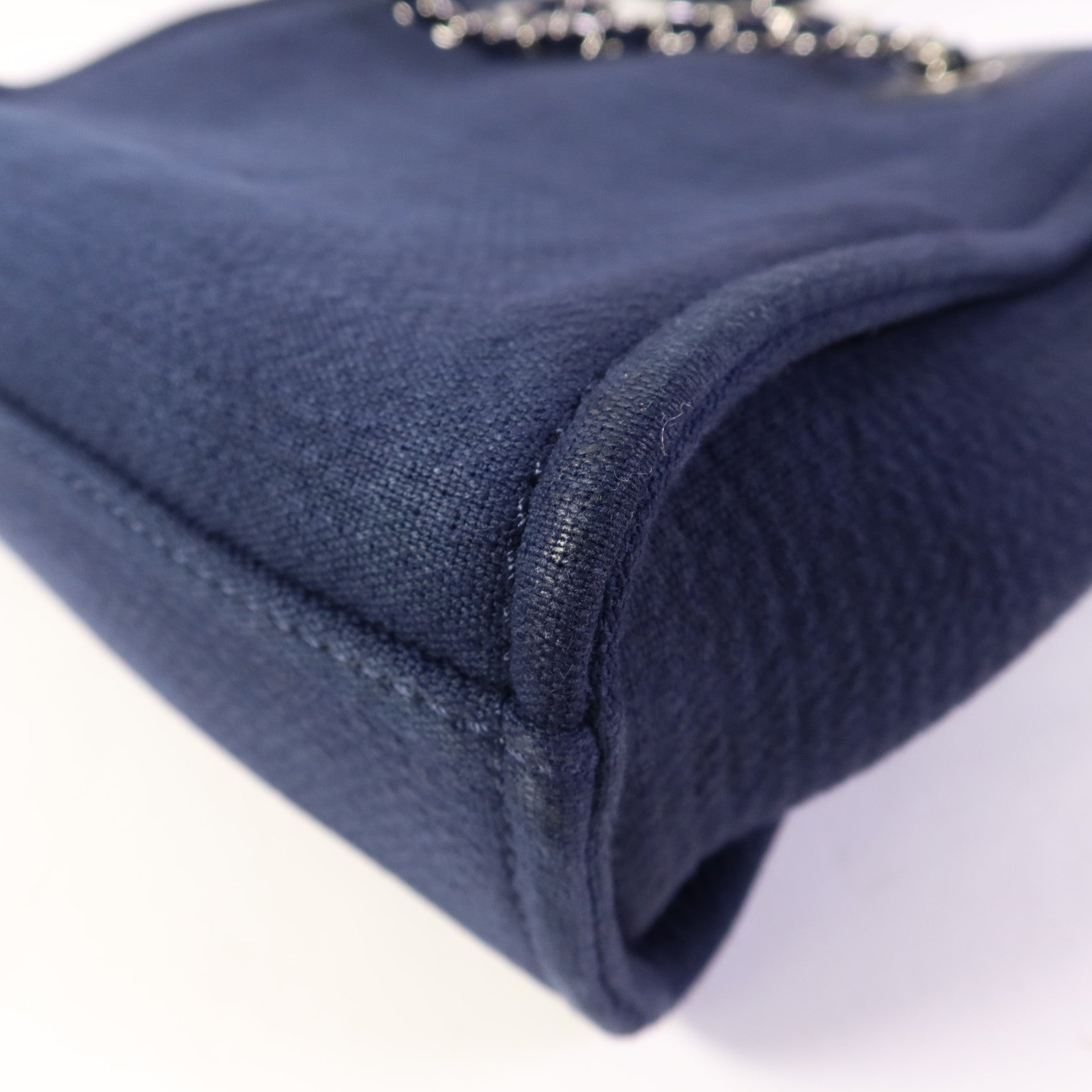 CHANEL 帆布Deauville Tote銀扣鏈帶肩背袋