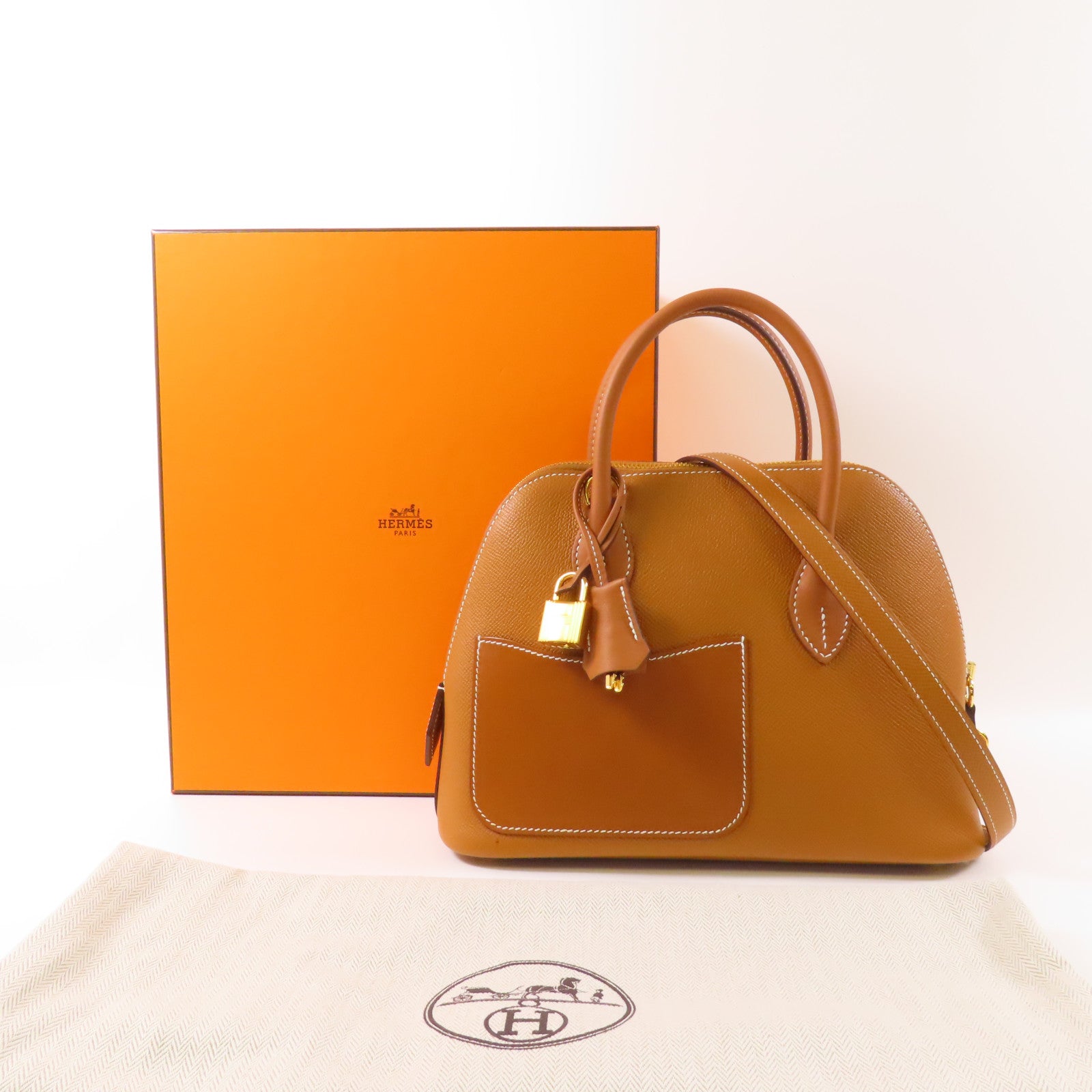 HERMES Epsom皮革Bolide 1923 Desordre 25金扣手挽肩背兩用袋37 Gold