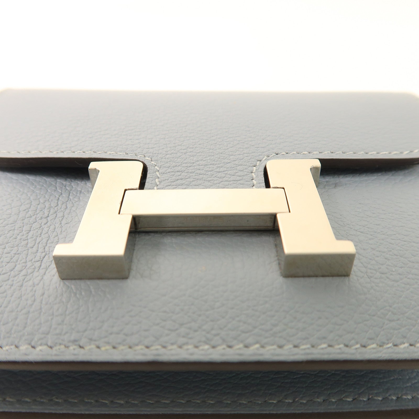 HERMES Clemence皮革Constance Slim銀扣錢包Blue