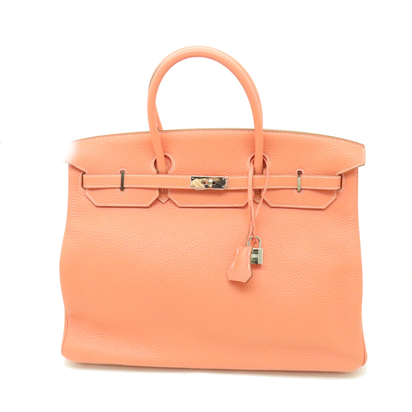HERMES 【清倉大減價】Taurillon Clemence皮革Birkin 40銀扣手挽袋龍蝦粉色