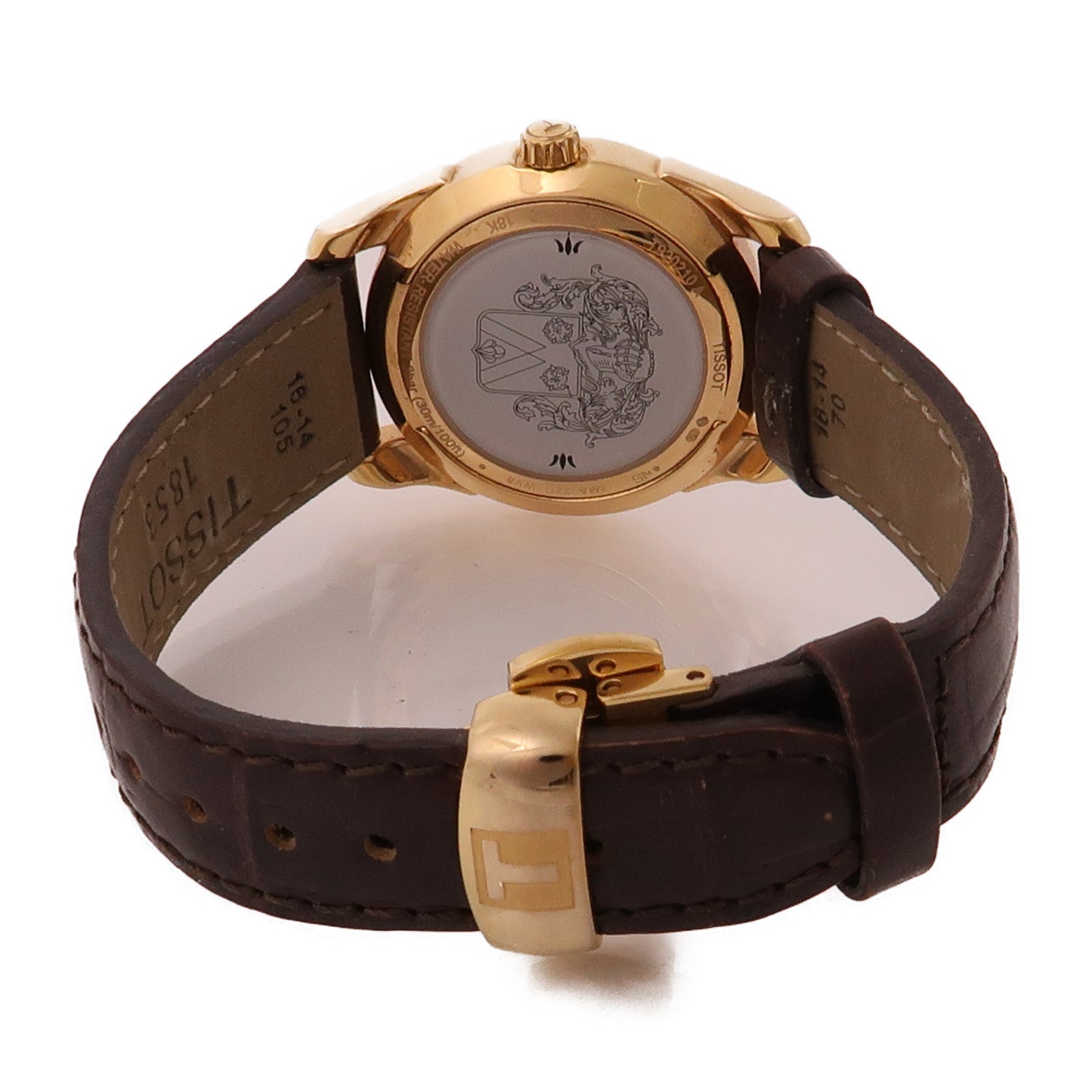 TISSOT Vintage 18K玫瑰金/皮革帶手錶石英機芯銀色