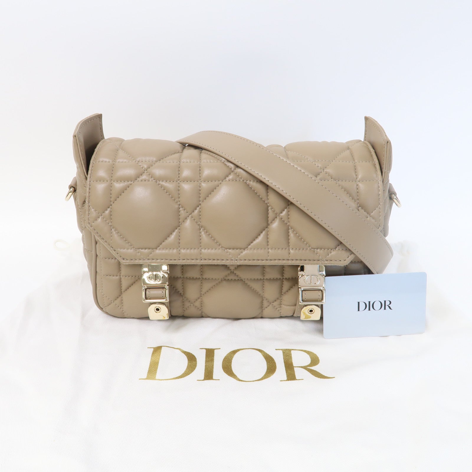 Dior 牛皮皮革Diorcamp金扣肩背袋米色