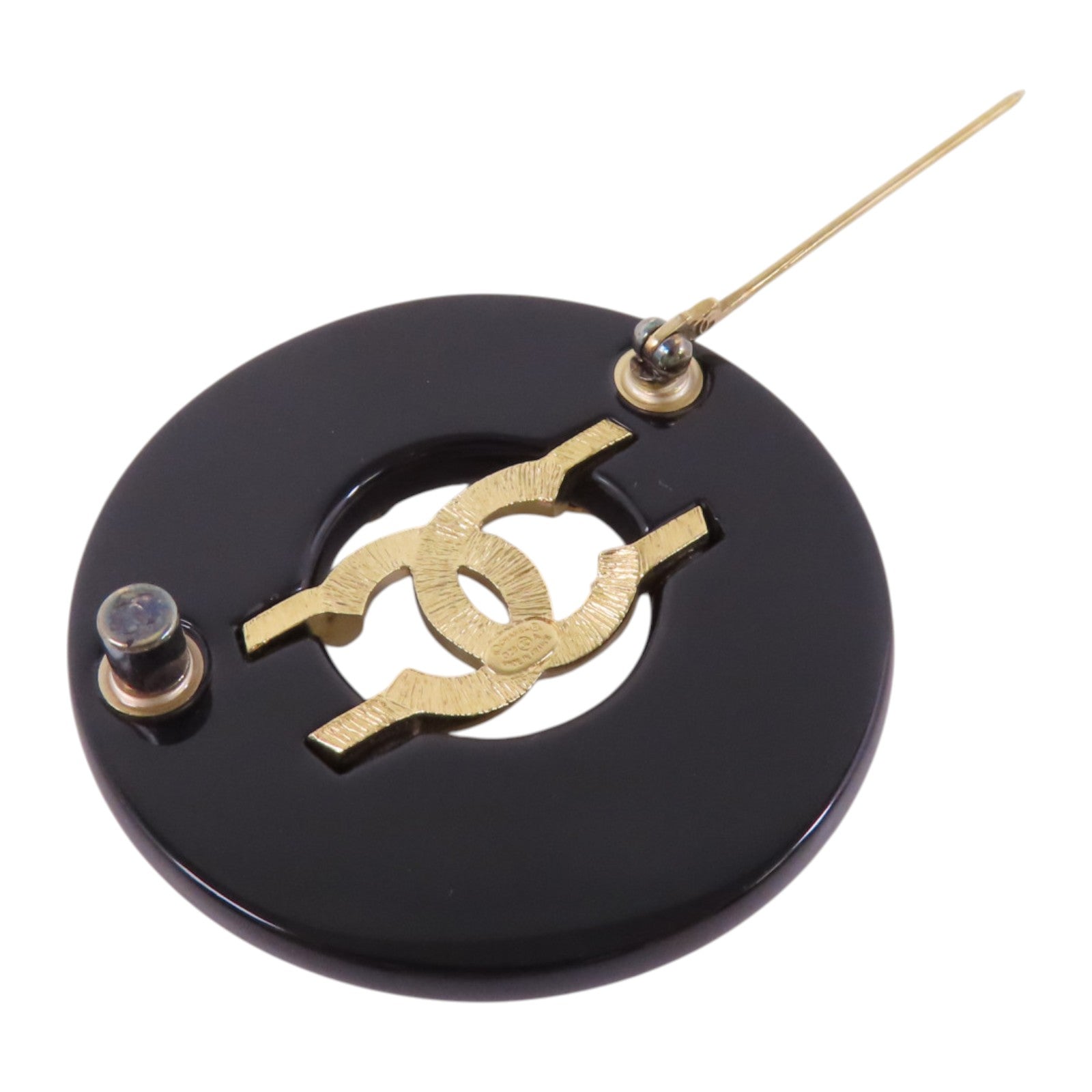 CHANEL GHW Brooch D20/A Metal PVC Rhinestone Black
