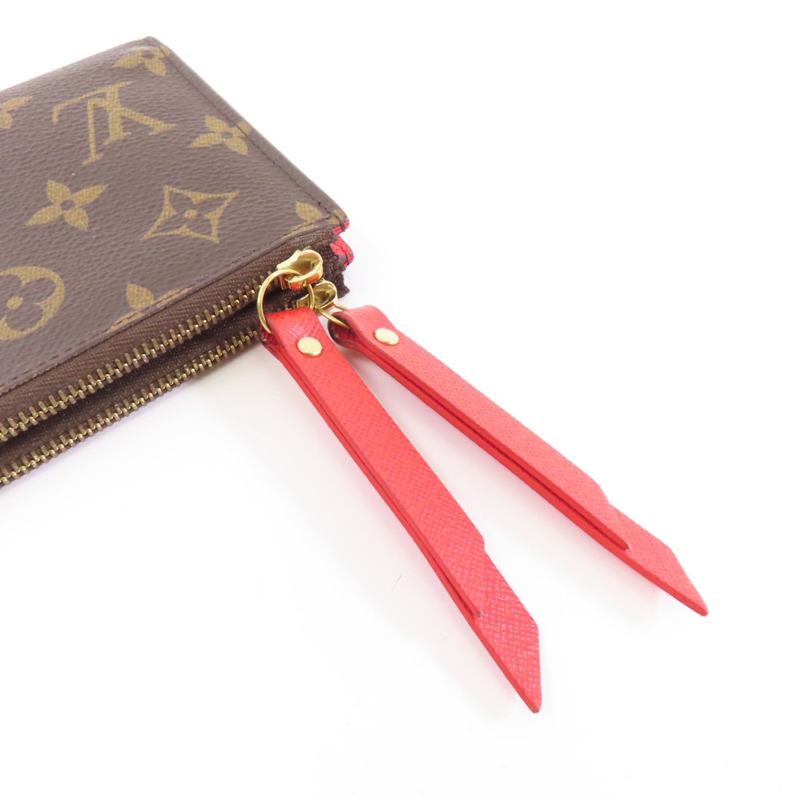 LOUIS VUITTON Monogram Double Zipper Wallet金扣長錢包啡色/紅色