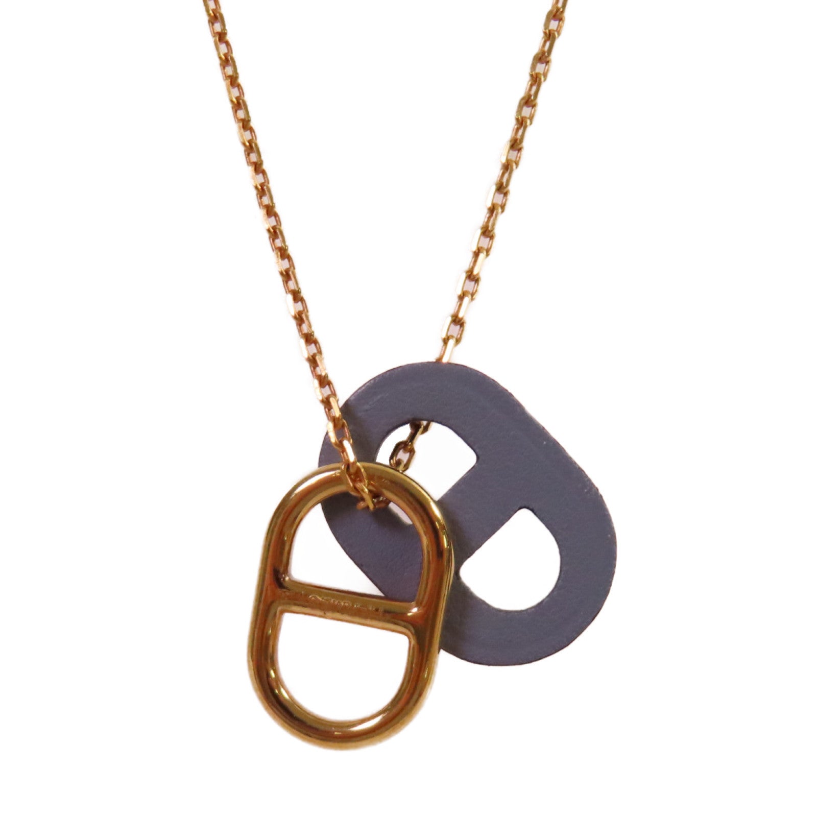 HERMES 牛皮皮革/金屬O'Maillon Pendant Necklace項鏈啡色/金色
