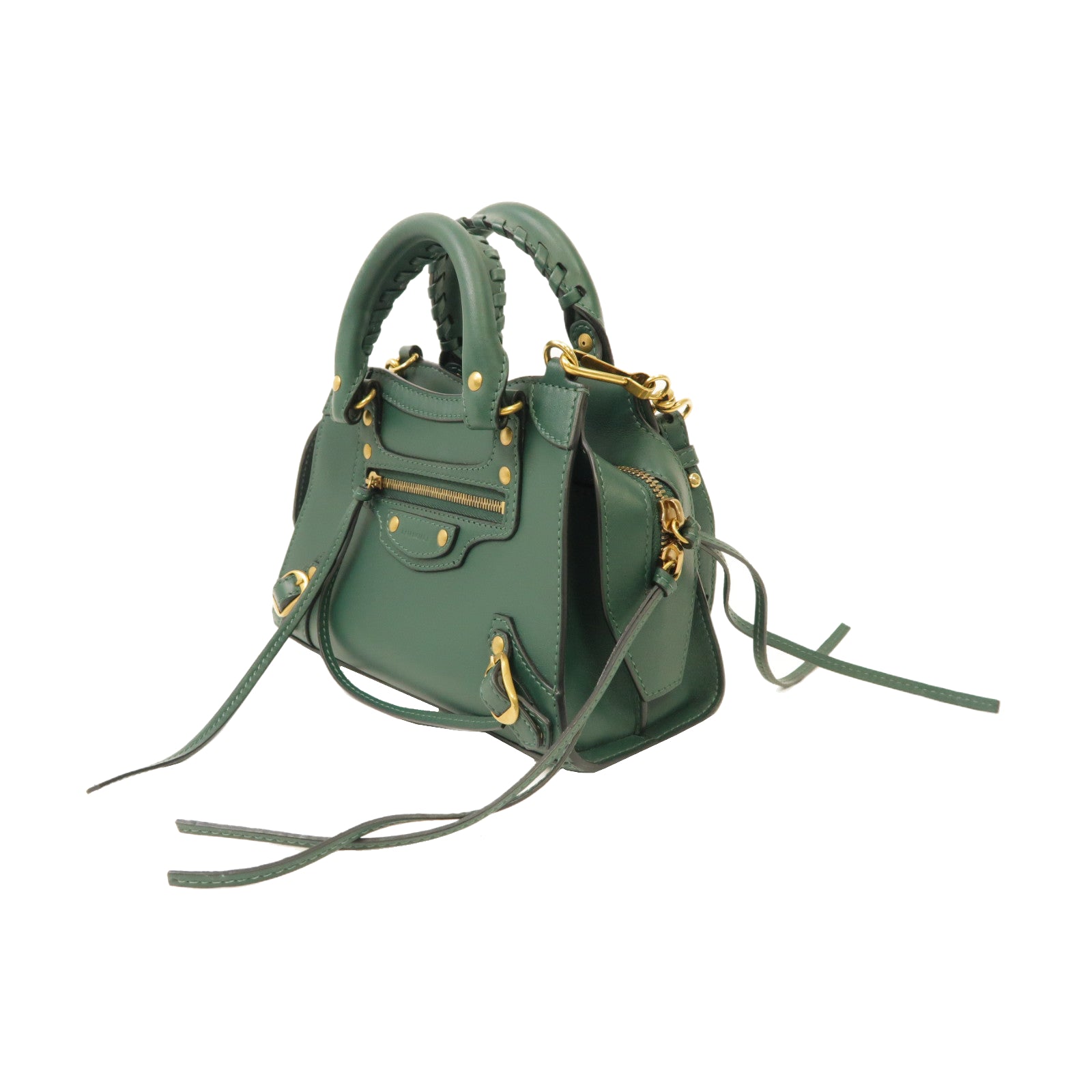 BALENCIAGA 皮革Neo Classic金扣手挽肩背兩用袋綠色