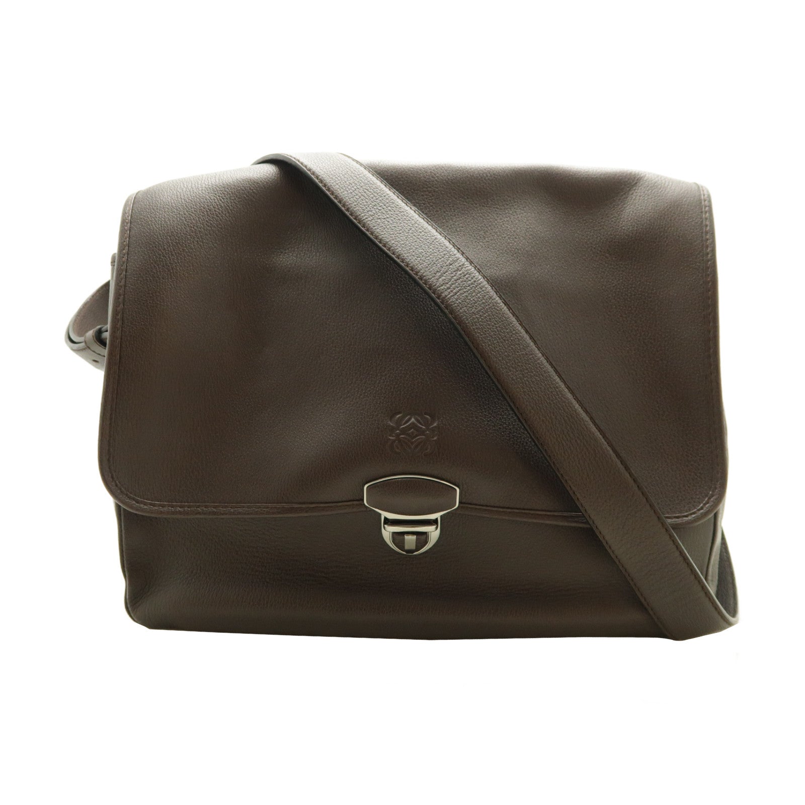 LOEWE 牛皮皮革Shoulder Bag銀扣肩背袋啡色