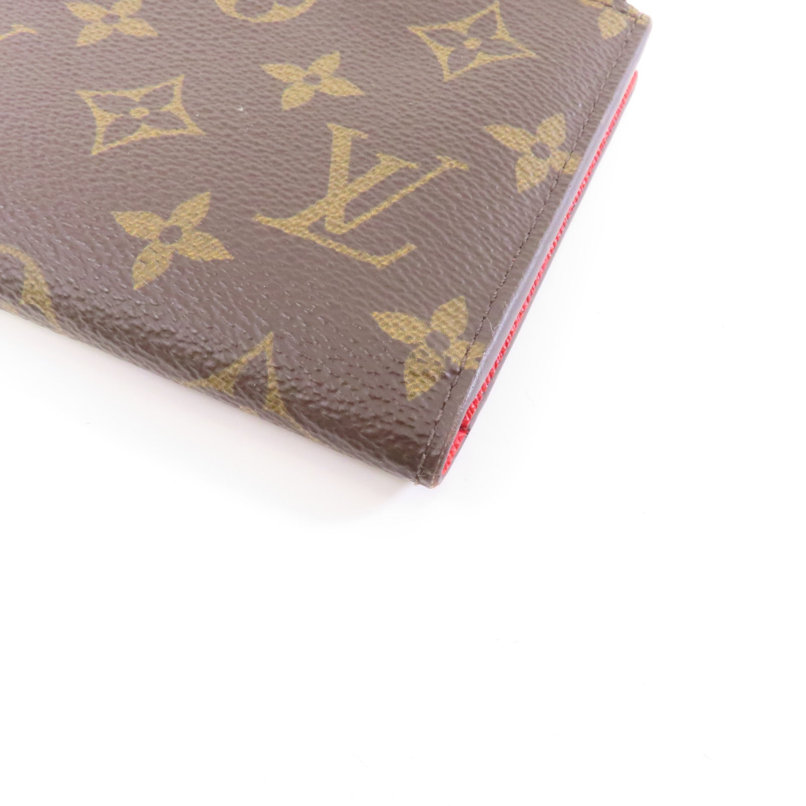 LOUIS VUITTON Monogram Double Zipper Wallet金扣長錢包啡色/紅色
