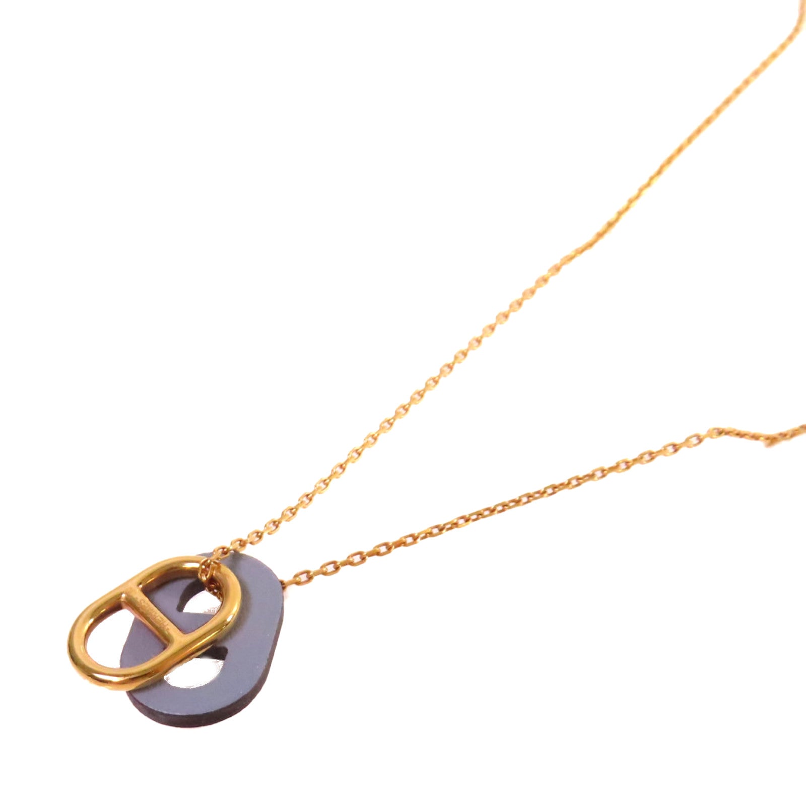 HERMES 牛皮皮革/金屬O'Maillon Pendant Necklace項鏈啡色/金色