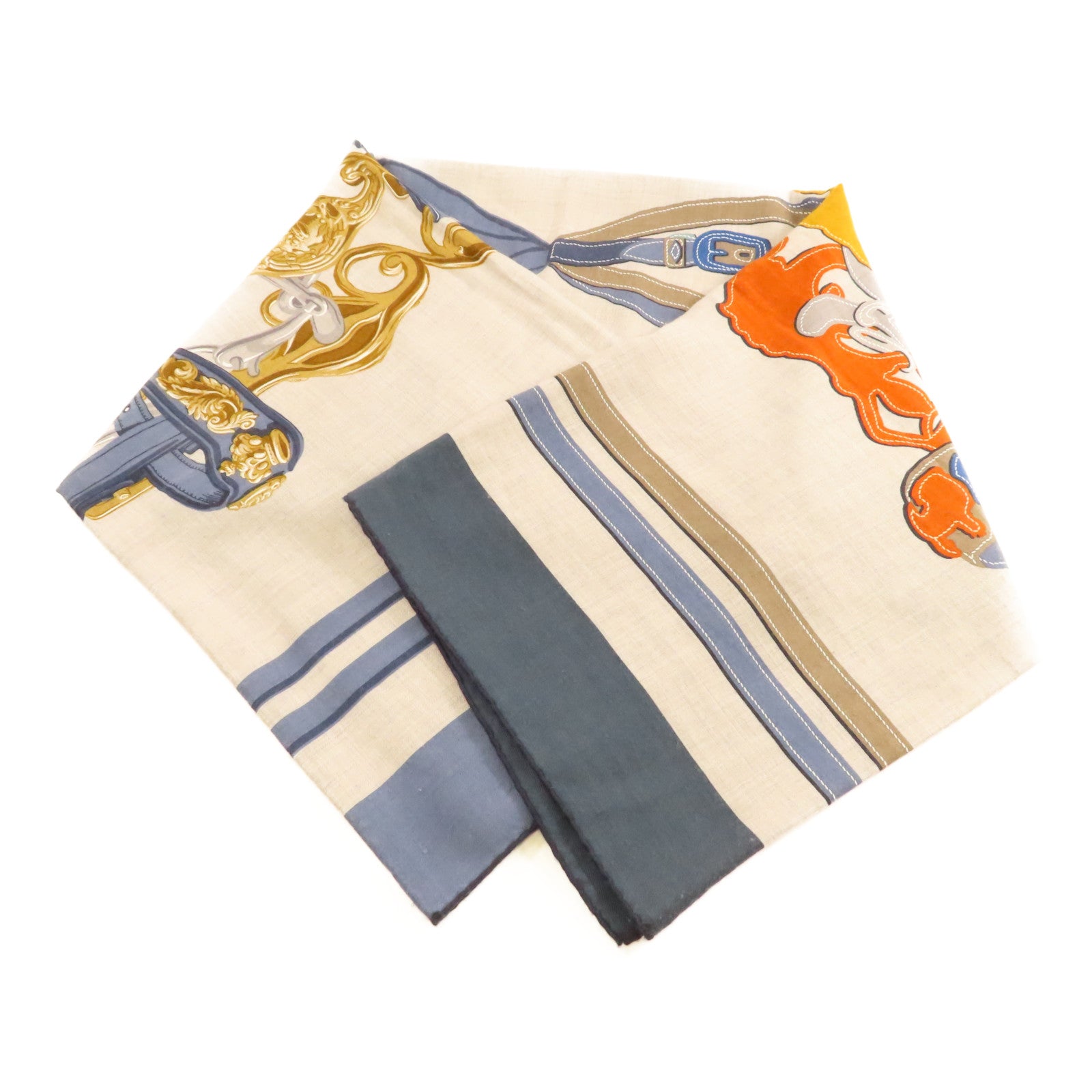 HERMES 絲質Scarf圍巾深藍色/灰色