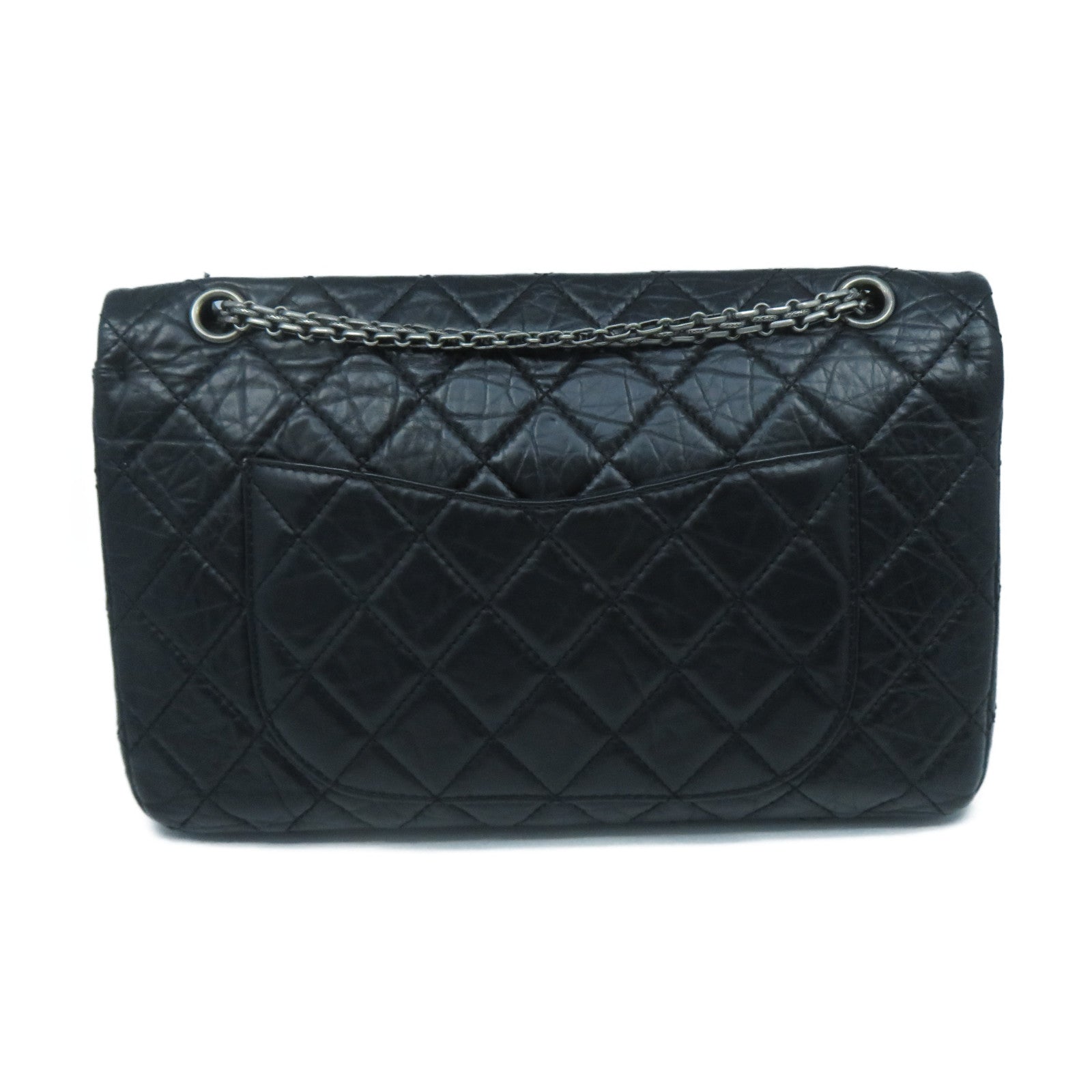 CHANEL 【激減優惠】菱格牛皮皮革2.55銀扣鏈帶肩背袋黑色