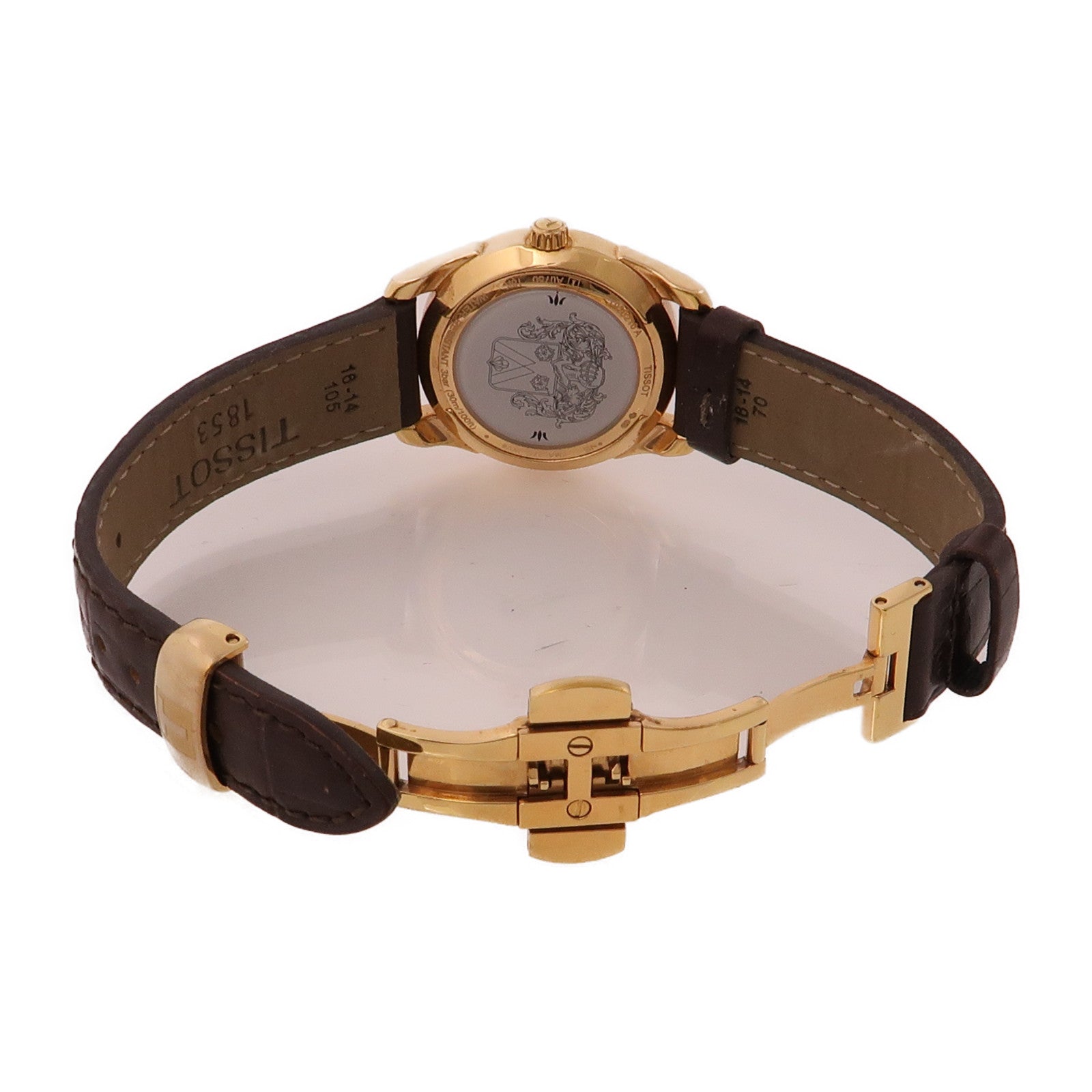 TISSOT Vintage 18K玫瑰金/皮革帶手錶石英機芯銀色