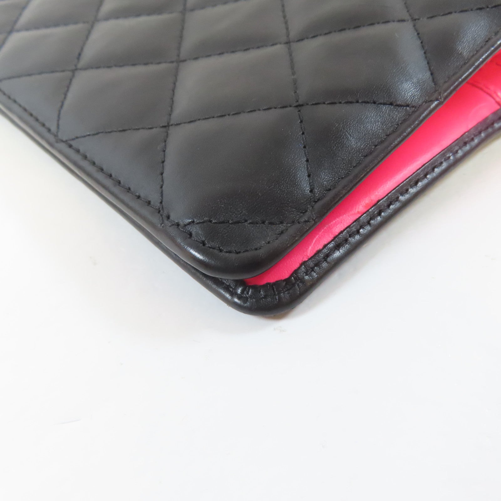 CHANEL 菱格牛皮皮革Cambon Wallet銀扣長錢包黑色