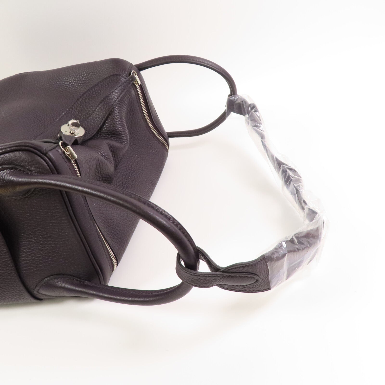 HERMES Clemence皮革Lindy 30銀扣肩背袋Raisin