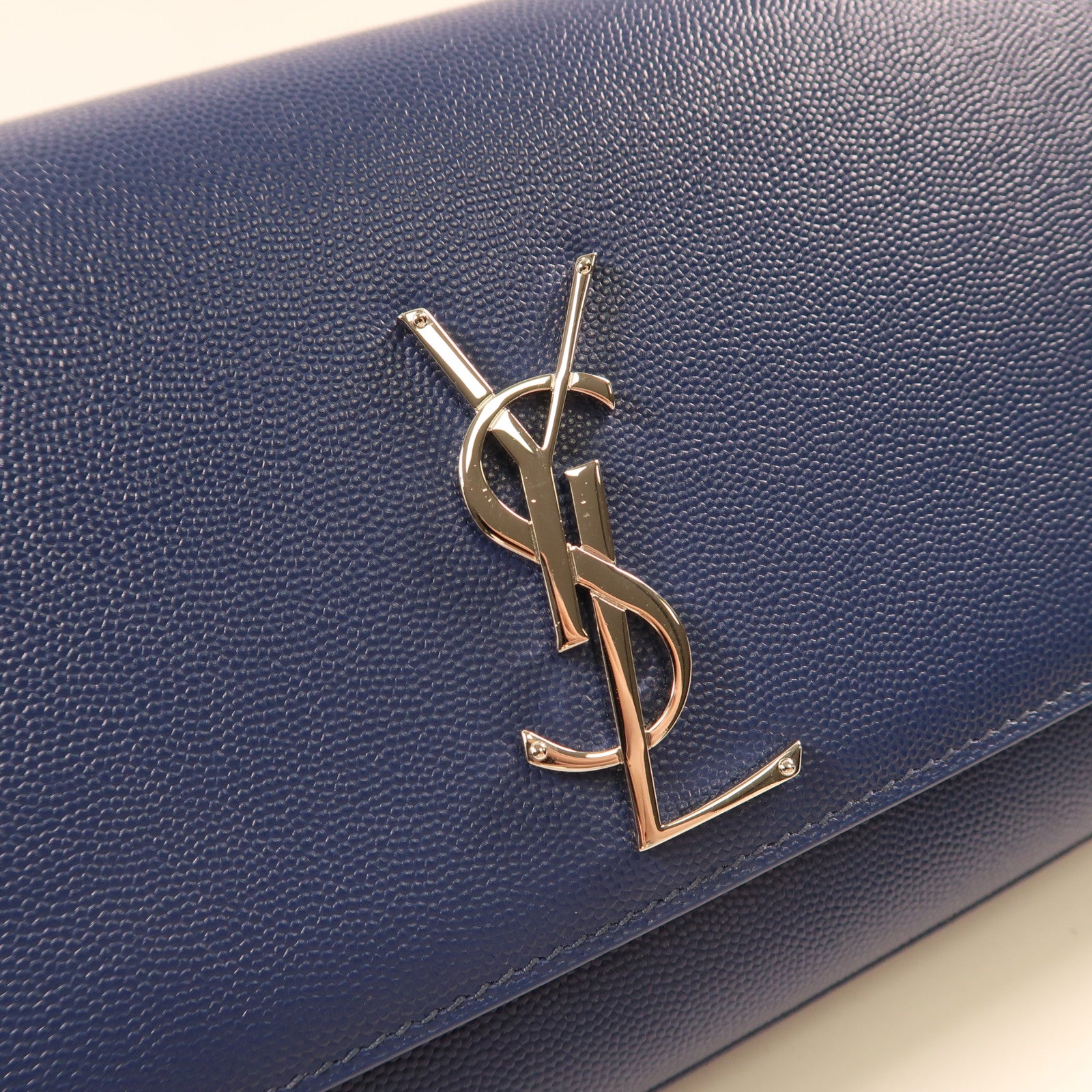 SAINT LAURENT 牛皮皮革Shoulder Bag銀扣鏈帶肩背袋藍色