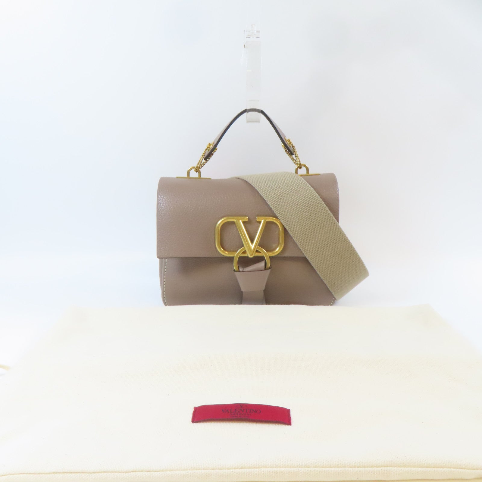 Valentino 牛皮皮革V Ring 2 Way Shoulder Bag金扣手挽肩背兩用袋灰色