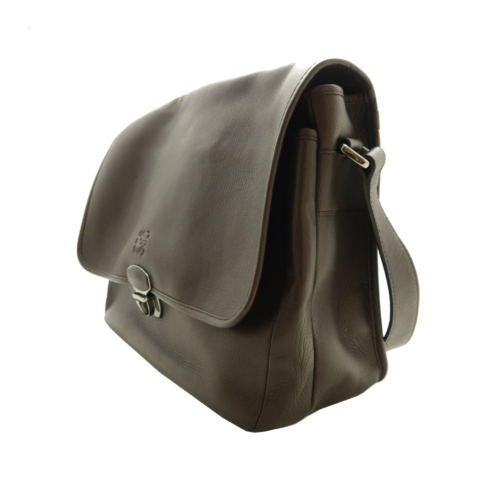 LOEWE 牛皮皮革Shoulder Bag銀扣肩背袋啡色