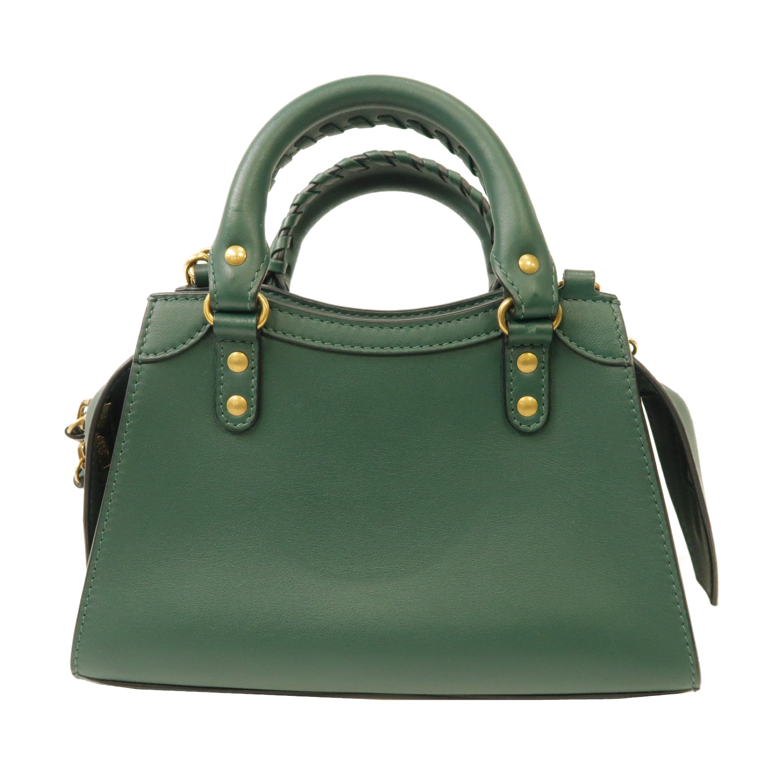 BALENCIAGA 皮革Neo Classic金扣手挽肩背兩用袋綠色