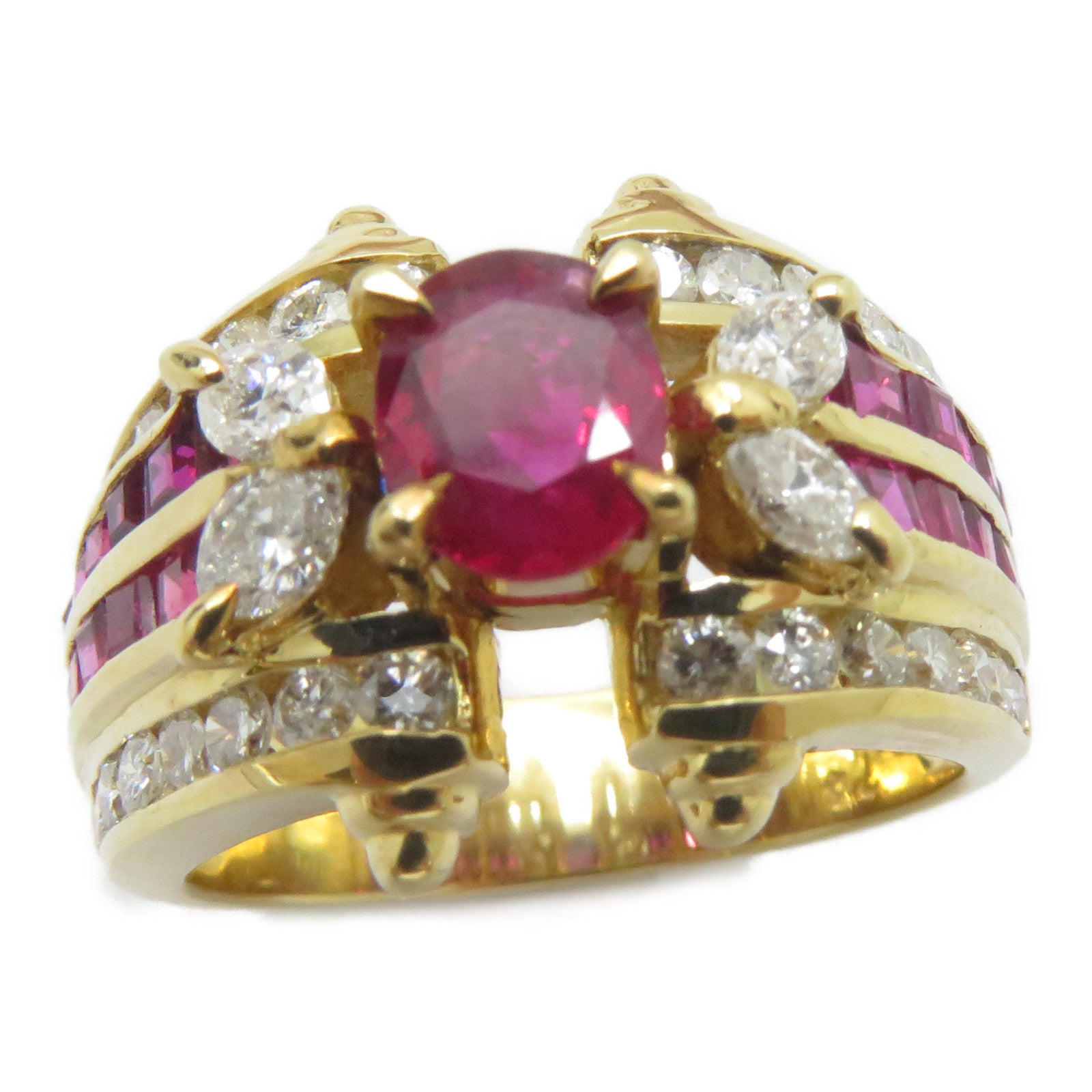 JEWELRY 【激減優惠】18K黃金Ruby Ring 0.92/0.74ct紅寶石/0.91ct鑚石戒指US#6.25