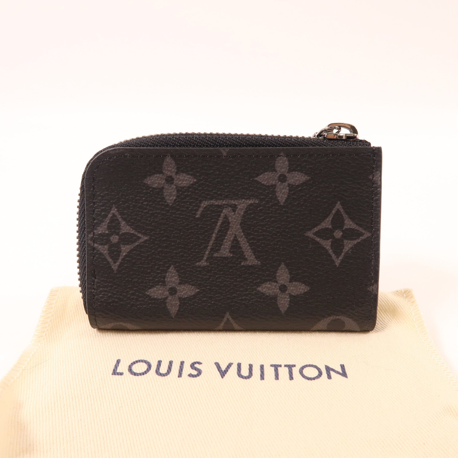 LOUIS VUITTON Monogram Eclipse Porte Monnaie Jour銀扣零錢包黑色