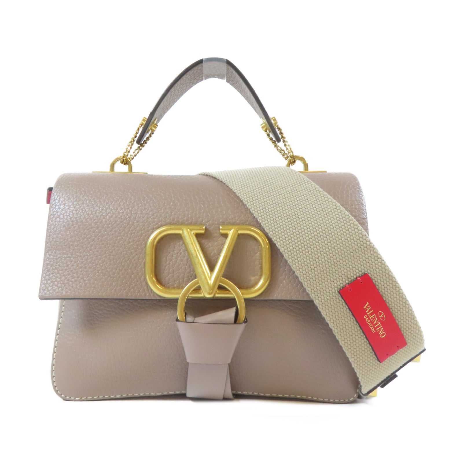 Valentino 牛皮皮革V Ring 2 Way Shoulder Bag金扣手挽肩背兩用袋灰色